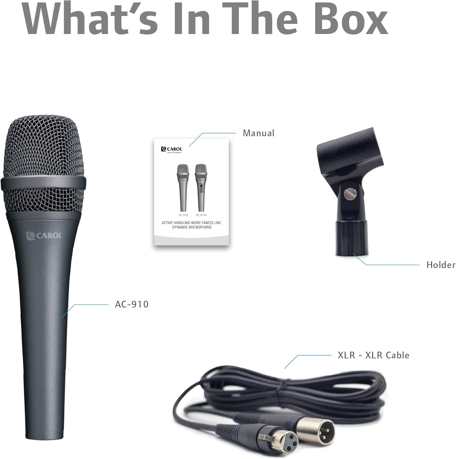 AC-910 Vocal Microphone - Cardioid Dynamic Microphone with AHNC Noise Cancellati