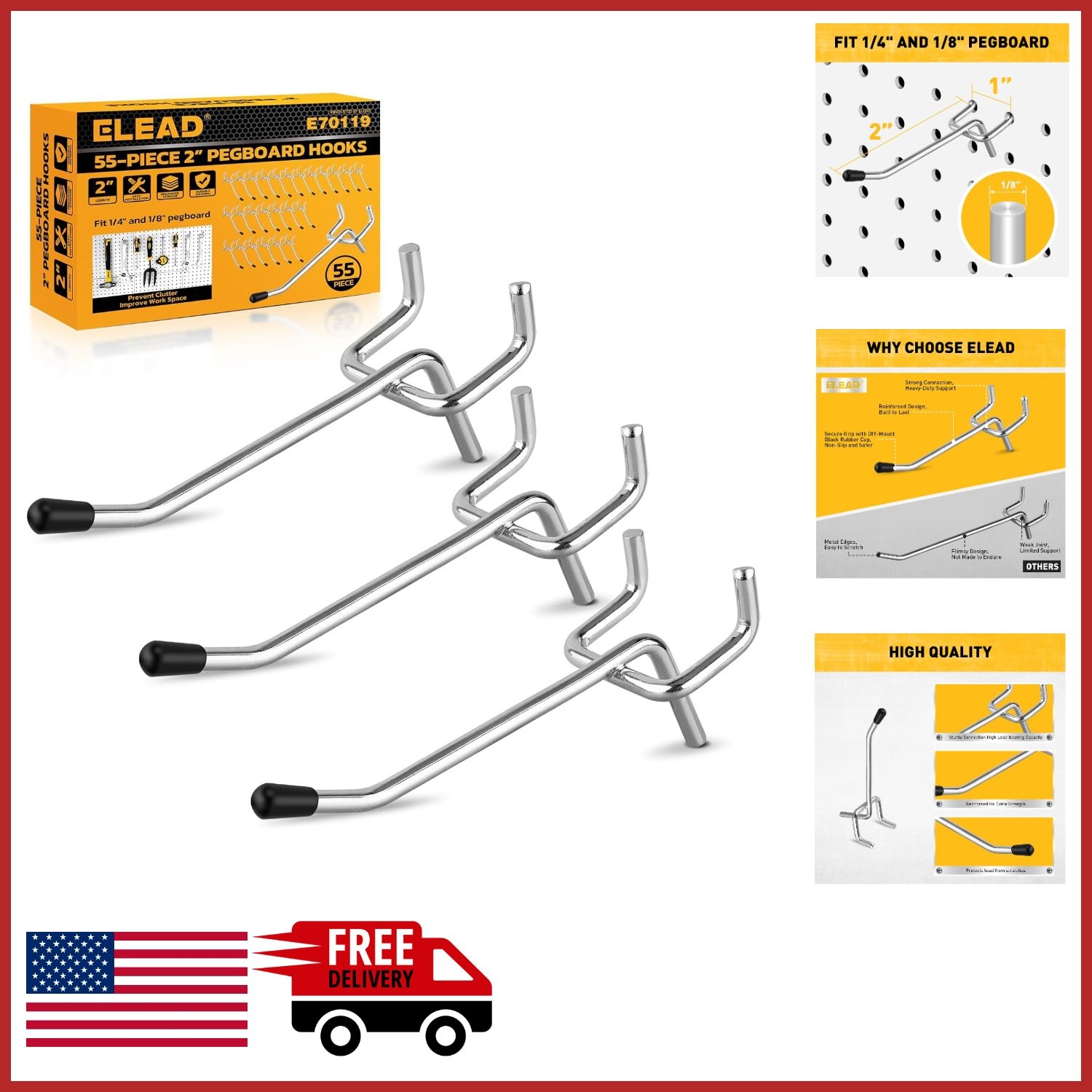 Space Saving 55-Piece Pegboard Hook Set for Organizing Tools and Supplies
