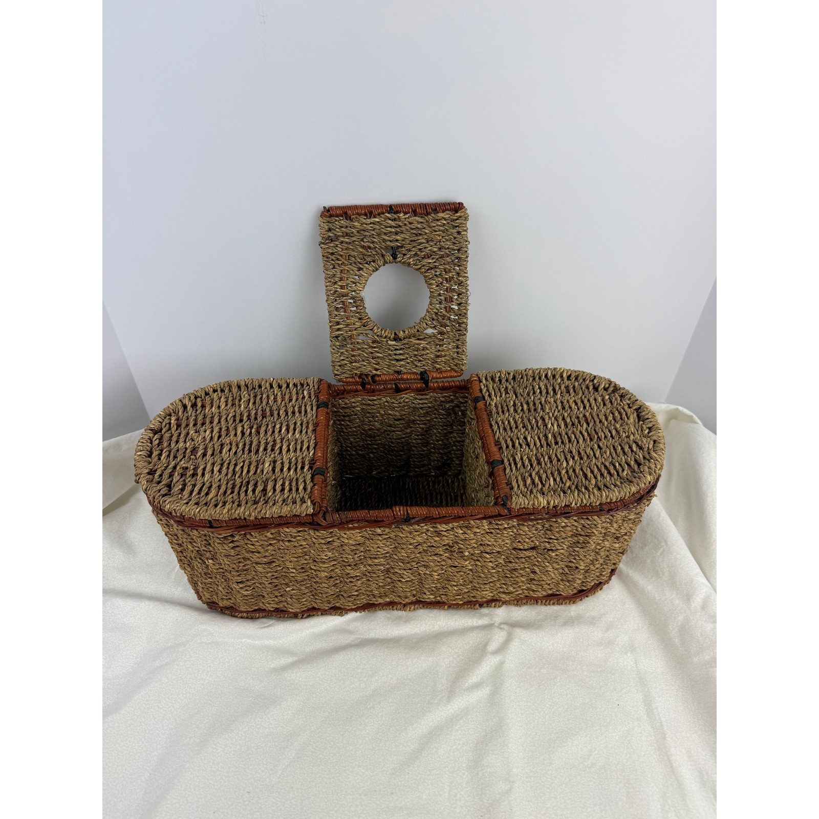 Seagrass Woven 3 Compartment Storage Basket Tissue Box Holder Natural Brown