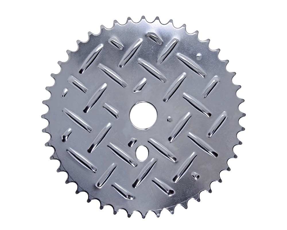 1 Piece Crank 44T Steel BMX Chainring Diamond Plate Design 1/2 x 1/8 Chrome.