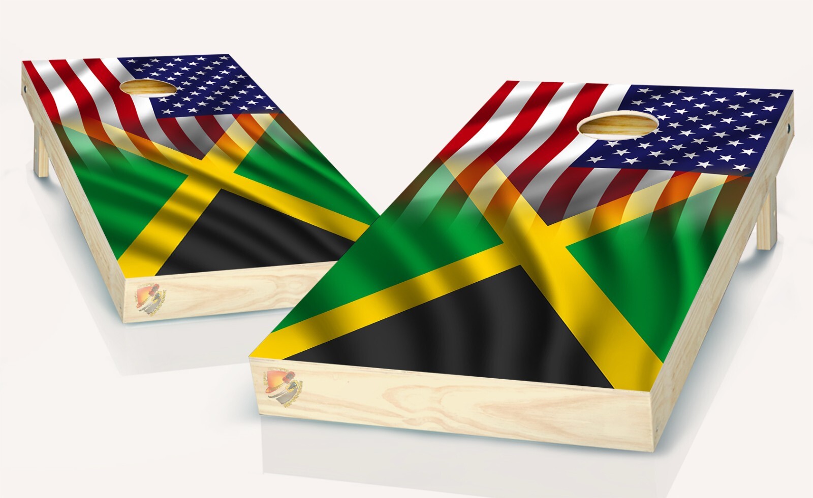 American and Jamaican Flag Cornhole Board Vinyl Wrap Skins Laminated Sticker Set