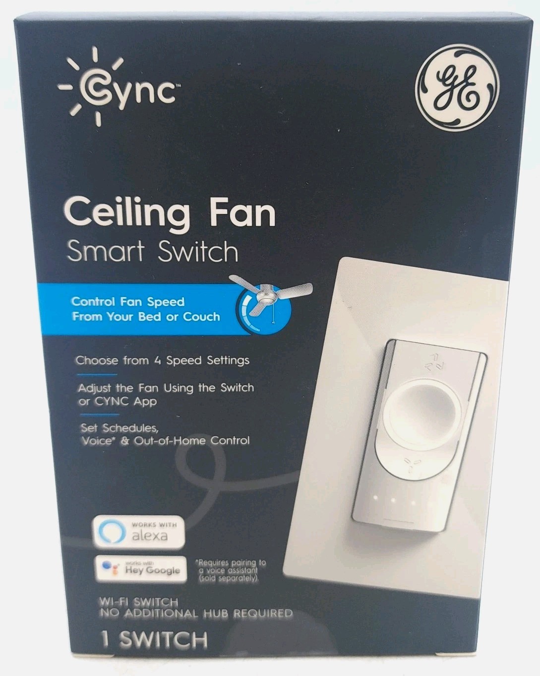 GE Cync Alexa/Google Wi-Fi Smart Ceiling Fan Switch Model CSWFSBLBWF1/ST-1P UL
