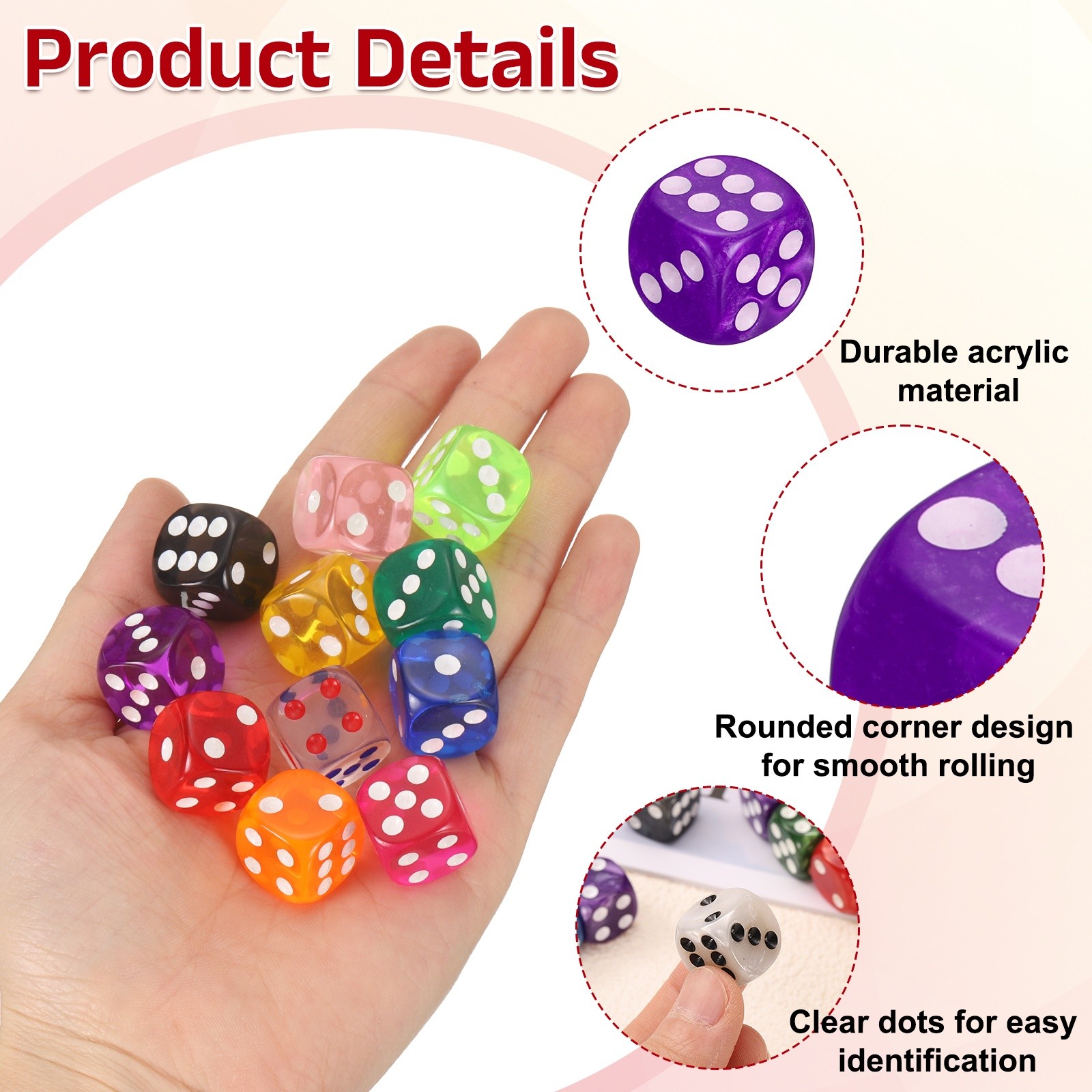 48Pcs Polyhedral Dice 12mm Pearl Pattern Square Dice, Purple