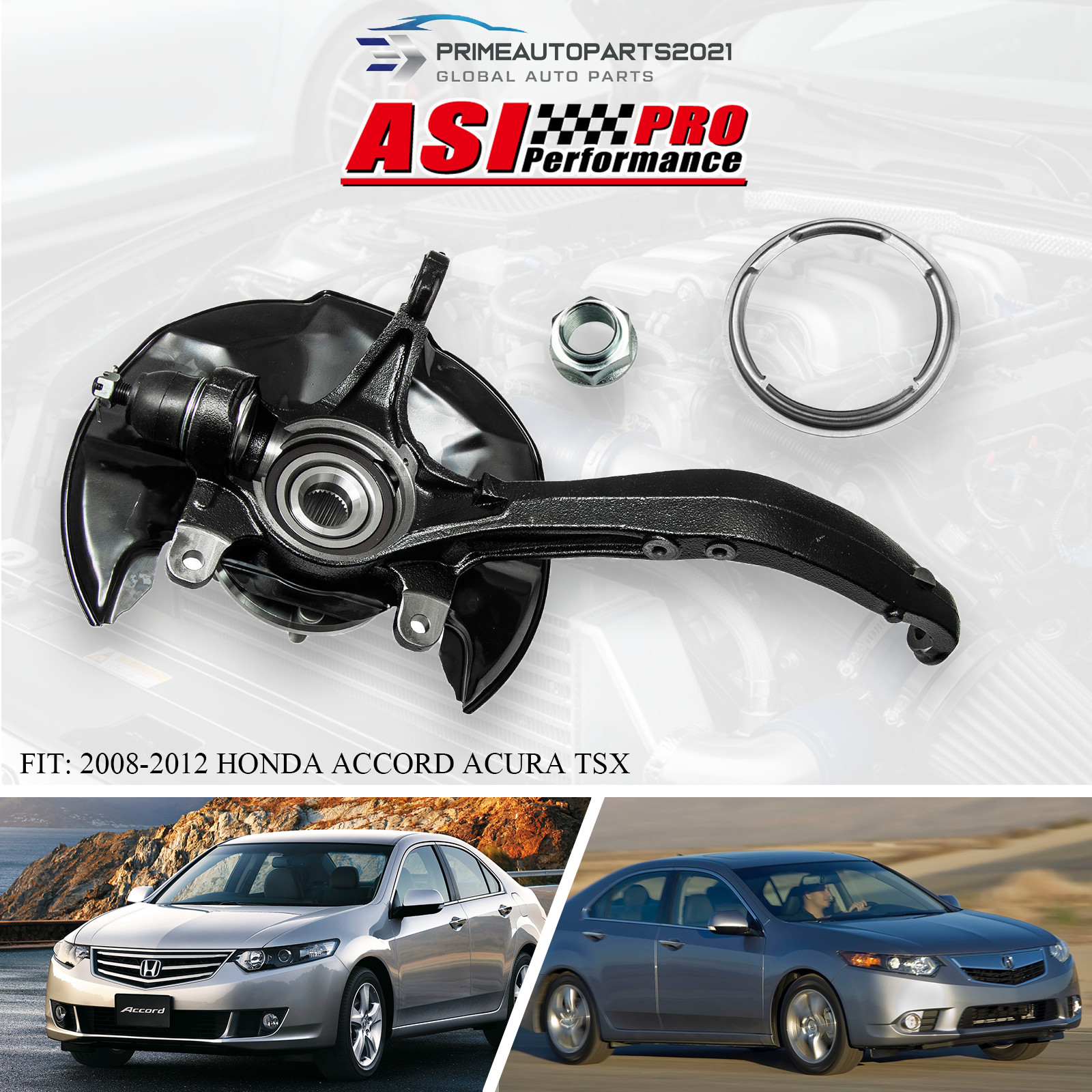 Front Left Steering Knuckle Wheel Hub Bearing For 2008-12 Honda Accord Acura#TSX