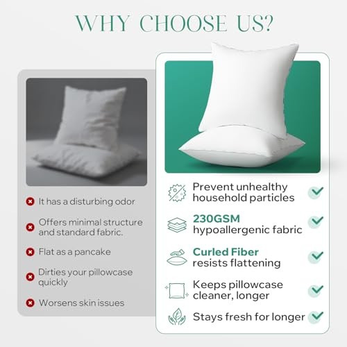 Hypoallergenic Throw Pillows Insert, 100% Virgin Fiber Throw 18x18 Inch 2