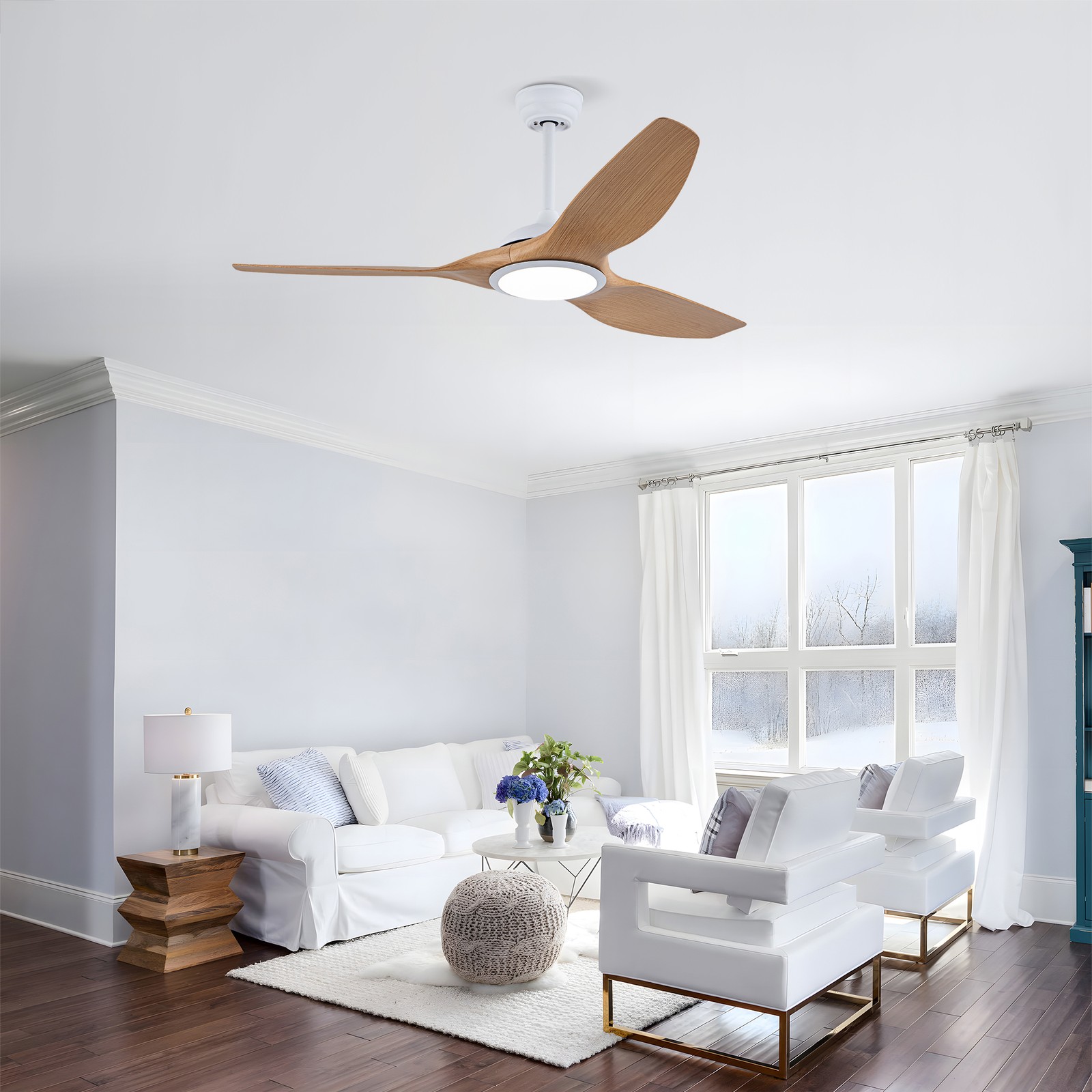 52 Inch ABS Blades Ceiling Fan With Light Kit ( LED Light Source),DC 6 Speed
