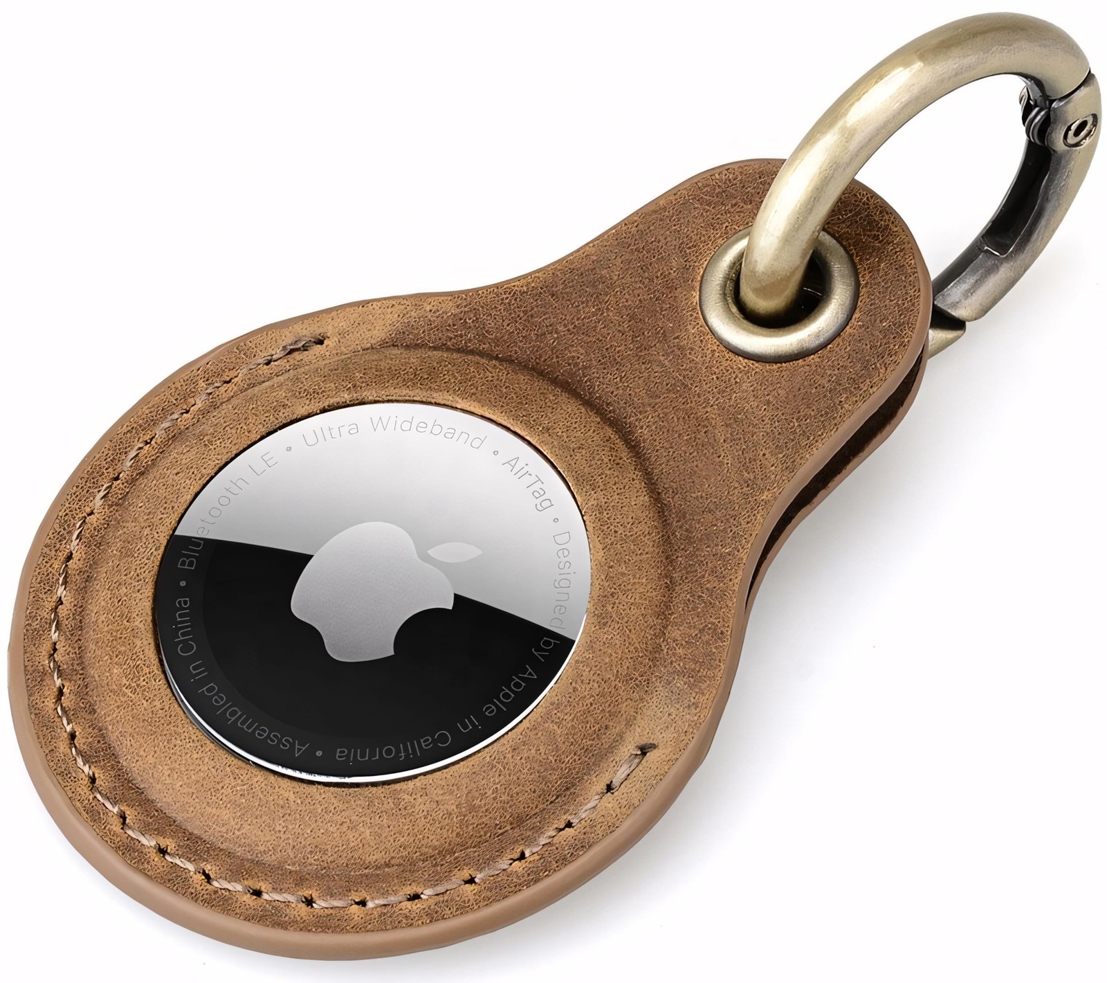 Genuine Leather AirTag Keyring Holder Compatible with 1.26 inches, Brown