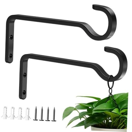 saffruff Heavy Duty Plant Hooks for Wall: 6-Inch 2 Pack Plant 6 Inch Black