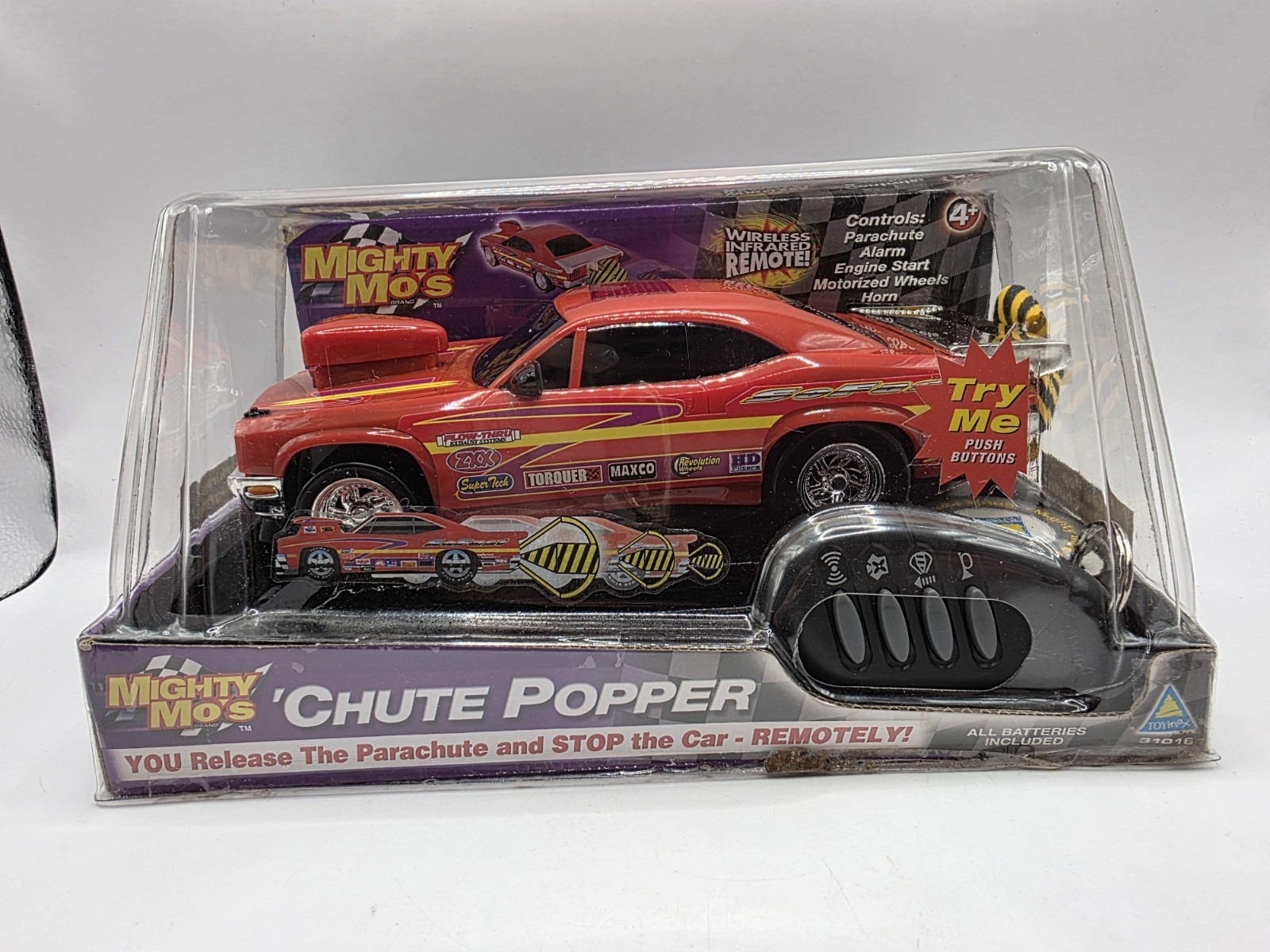 Vintage Toymax Mighty Mo's 'Chute Popper R/C Funny Car – New In Box Red