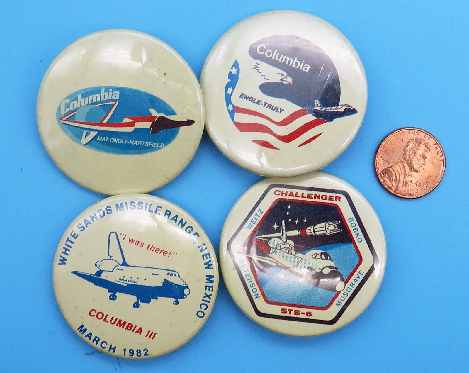 Space Shuttle BUTTON Lot of 4 vtg STS-2 /-3 /-4 /-6 White Sands Landing Columbia