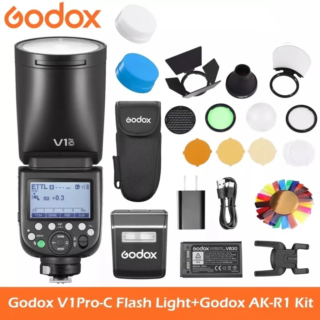 Godox V1 Pro V1Pro-C TTL Round Head Camera Flash Light for Canon + AK-R1 Kit