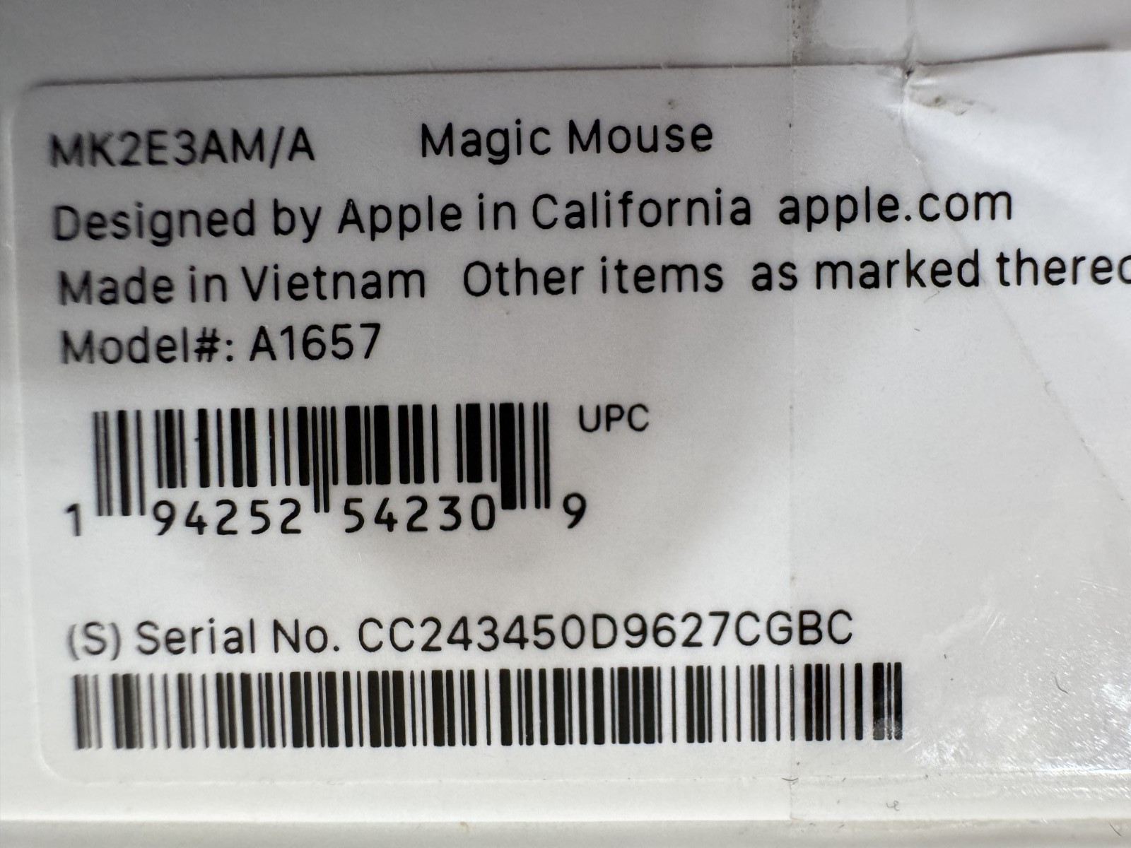 Apple Magic Mouse Multi-Touch Surface lightning CHARGING PORT MK2E3AM/A