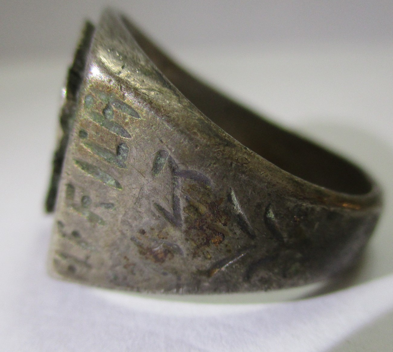 VTG WWII 1943 TRENCH ART MILITARY RING,SILVER MERCURY DIME HEAD,ORAN AFRICA