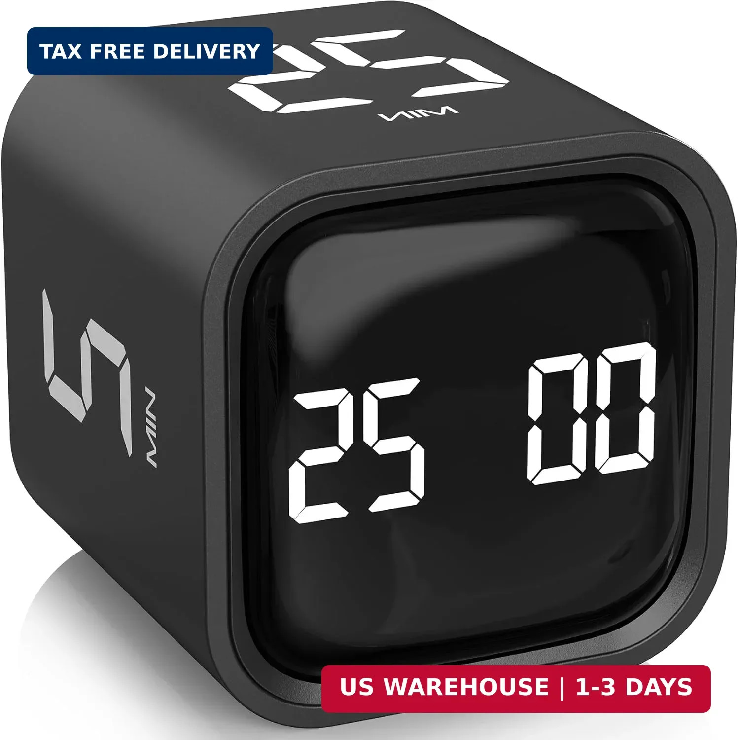 Rotating Pomodoro Timer 5, 25, 10 50 Minutes Preset, Desk Productivity Flip Time