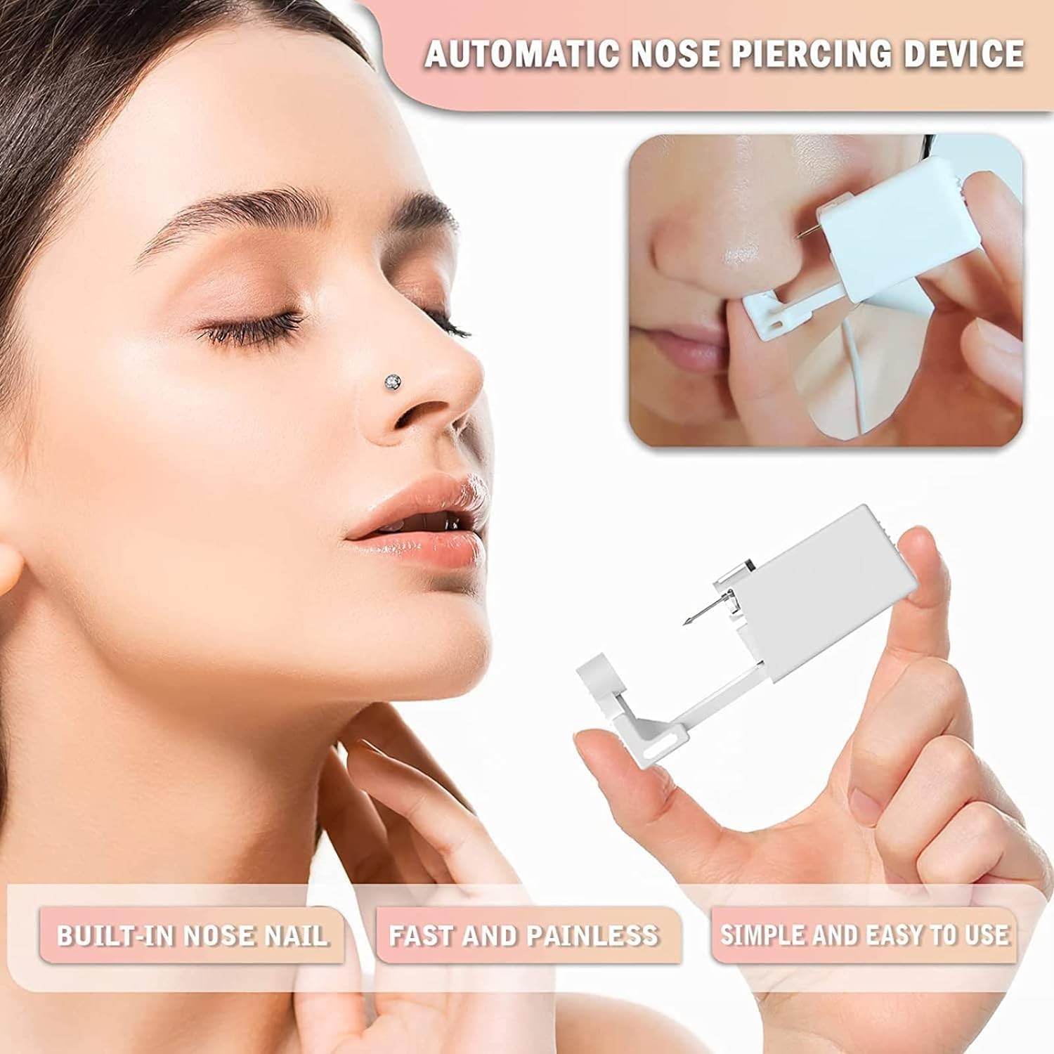 Nose Piercing Gun Kit - 6Pcs Self Unit 20g, Silver