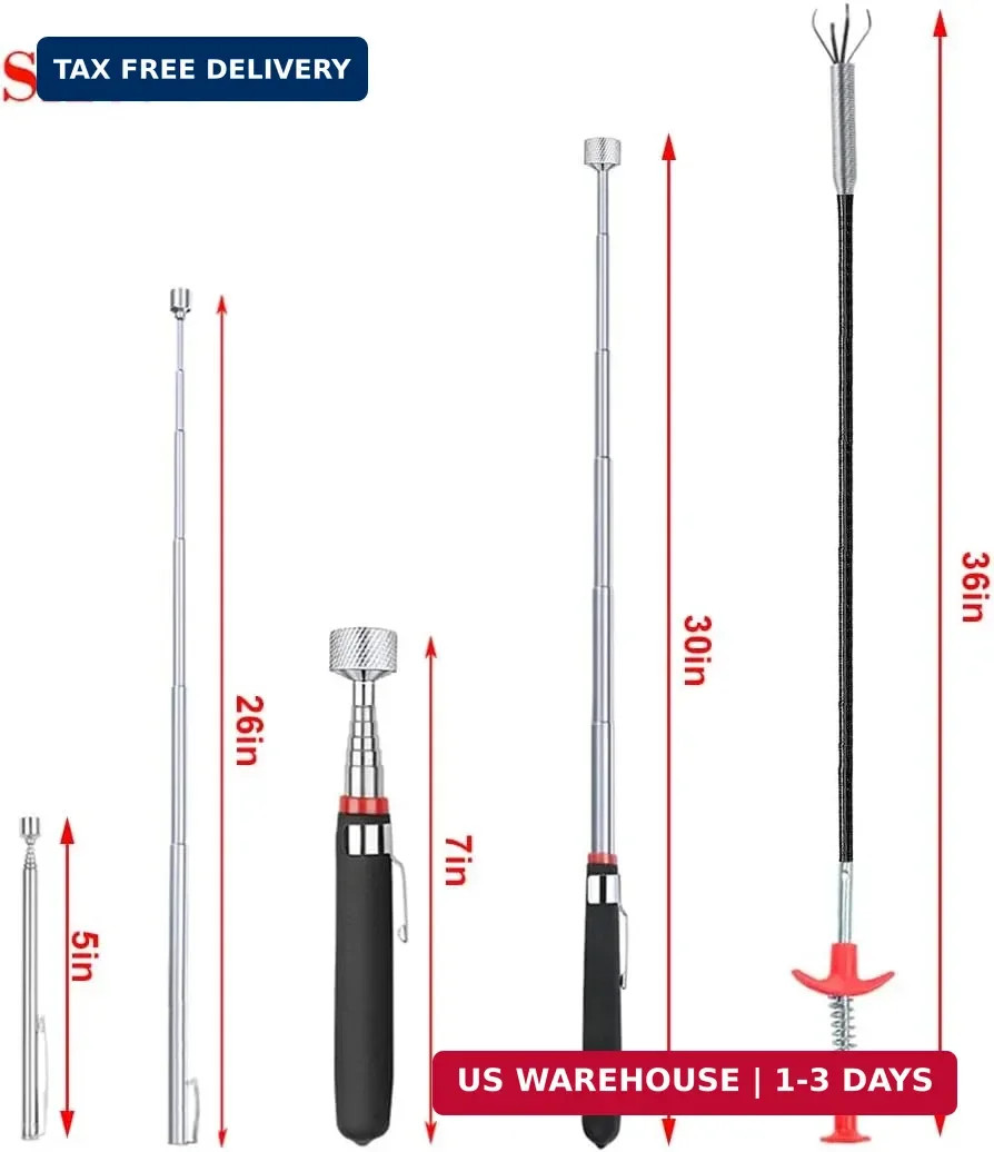 4 Pack Telescoping Magnet Pick-up Tool Set - Retrieving Pickup Tools，Extendable