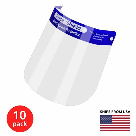 10-Pack Adjustable Safety Anti-Splash Medical Face Shield with Anti-fog Film