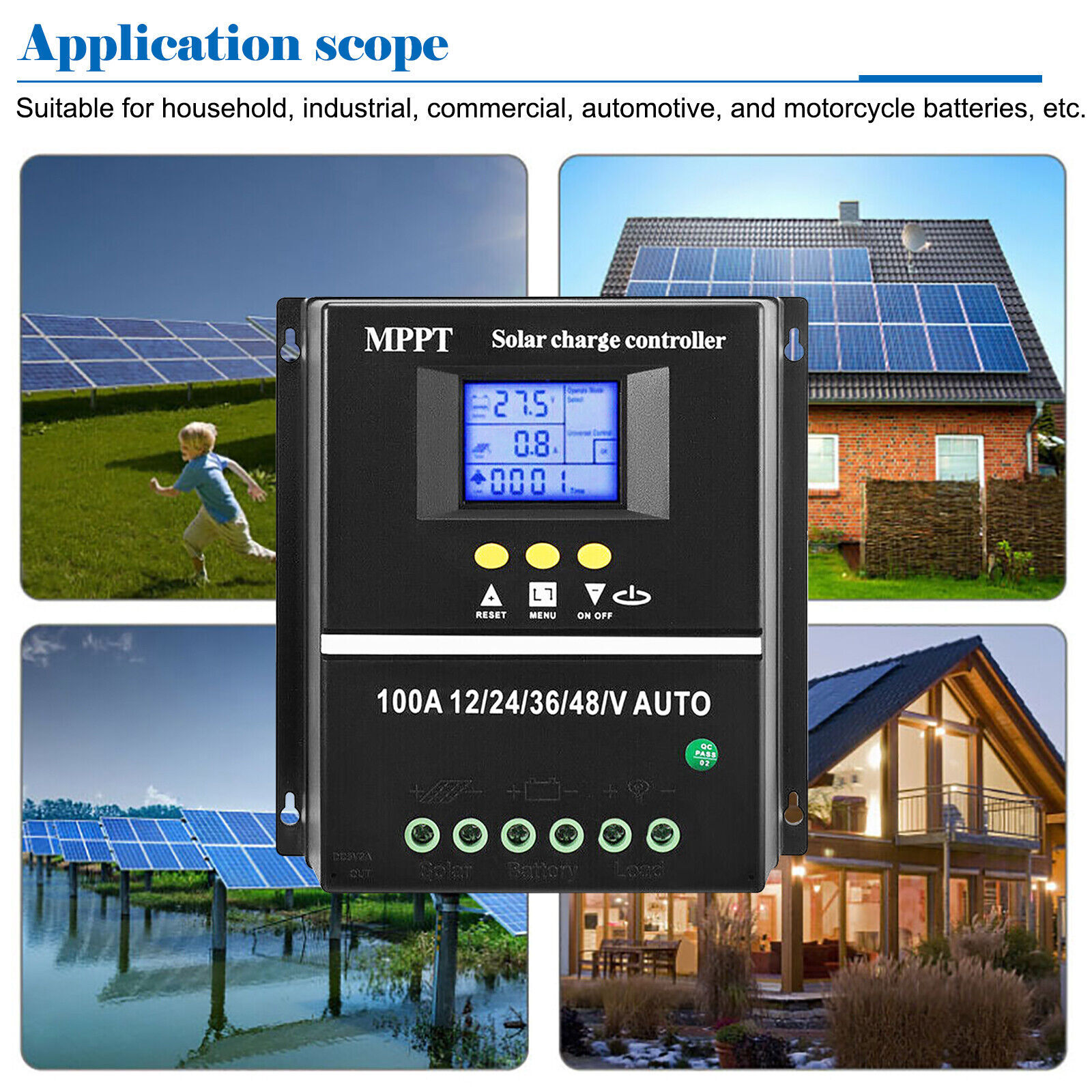 MPPT Solar Panel Battery 100A PV Regulator Charge Controller AUTO 12/24/36/48V