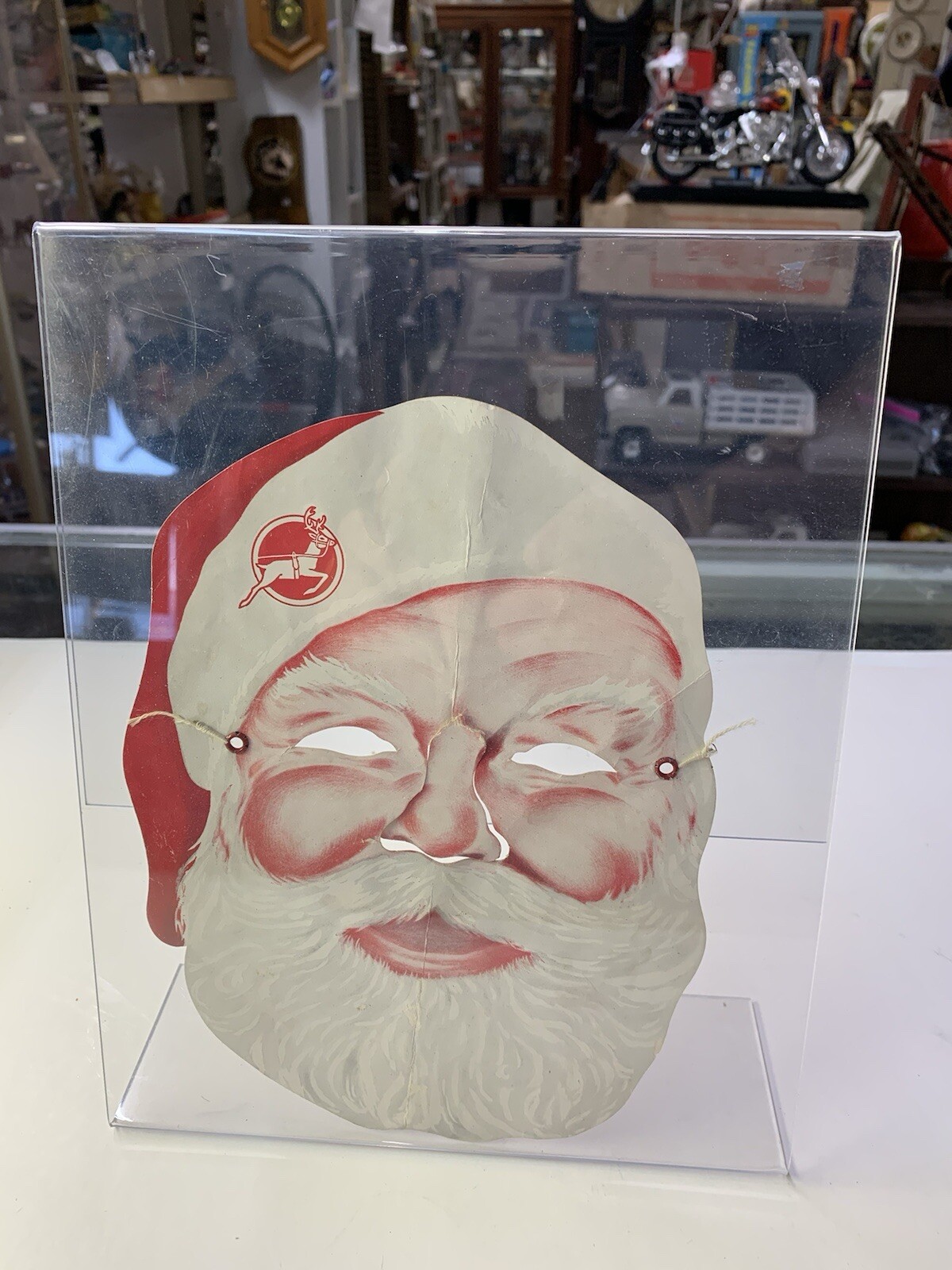 Vintage Weather-Bird Shoes Collectible Santa Claus Mask Repot Card With Stand