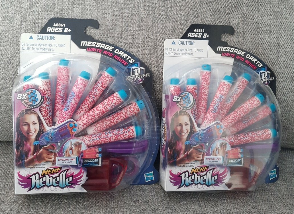 Nerf Rebelle Message Dart Refill & Pen Packs (2) Total of 16 Darts Age 8+ New