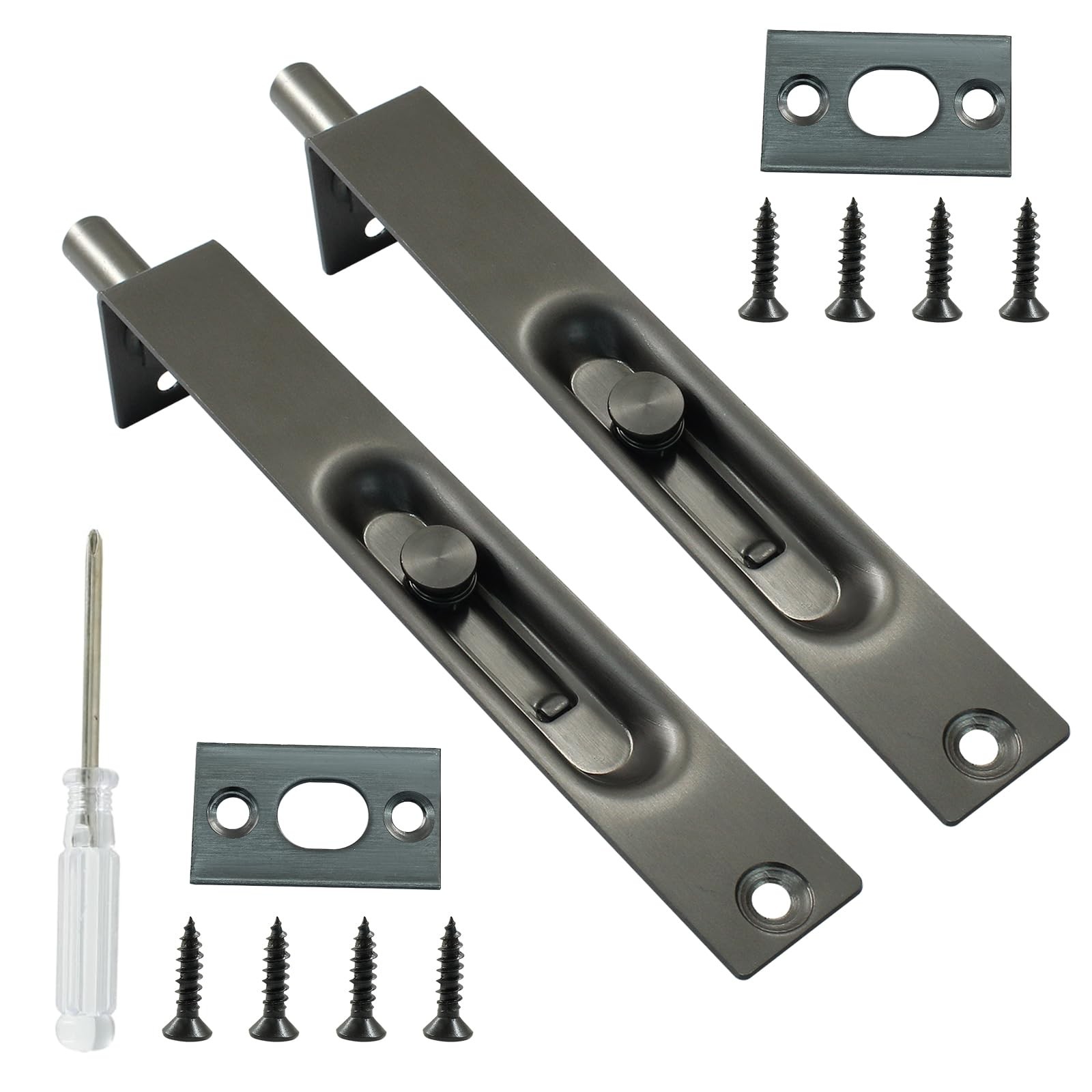 2 Pack 6 Inch Door Flush Bolt Latch, L-Type Lever, Dark Gray