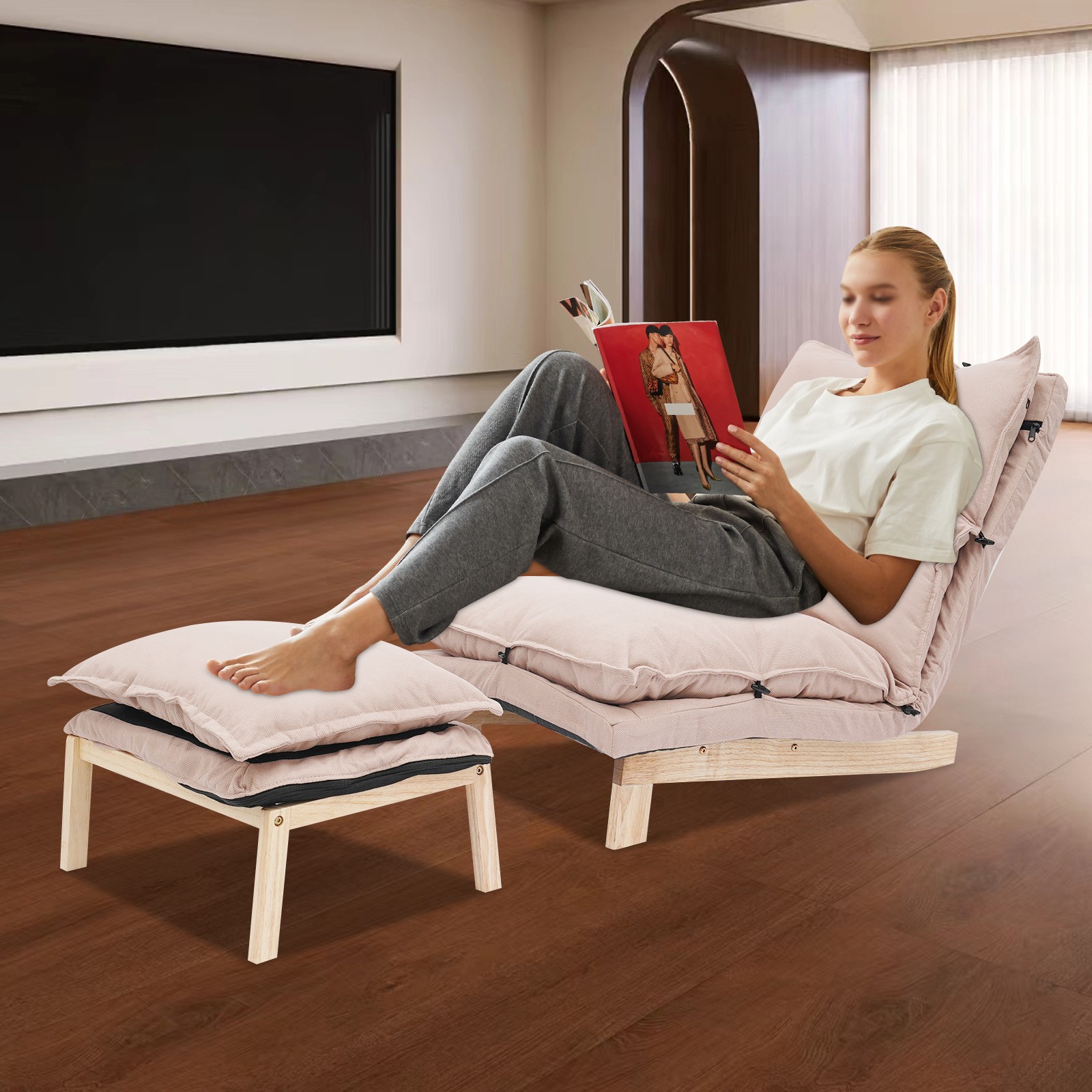 Lounge Chair, Single Lazy Sofa Leisure Balcony Adjustable Recliner USA