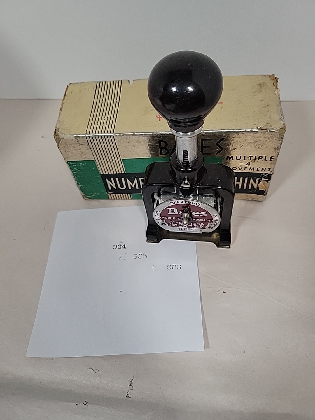 Vintage Bates Manufacturing Co/Bates Numbering Machine 6 E W/box