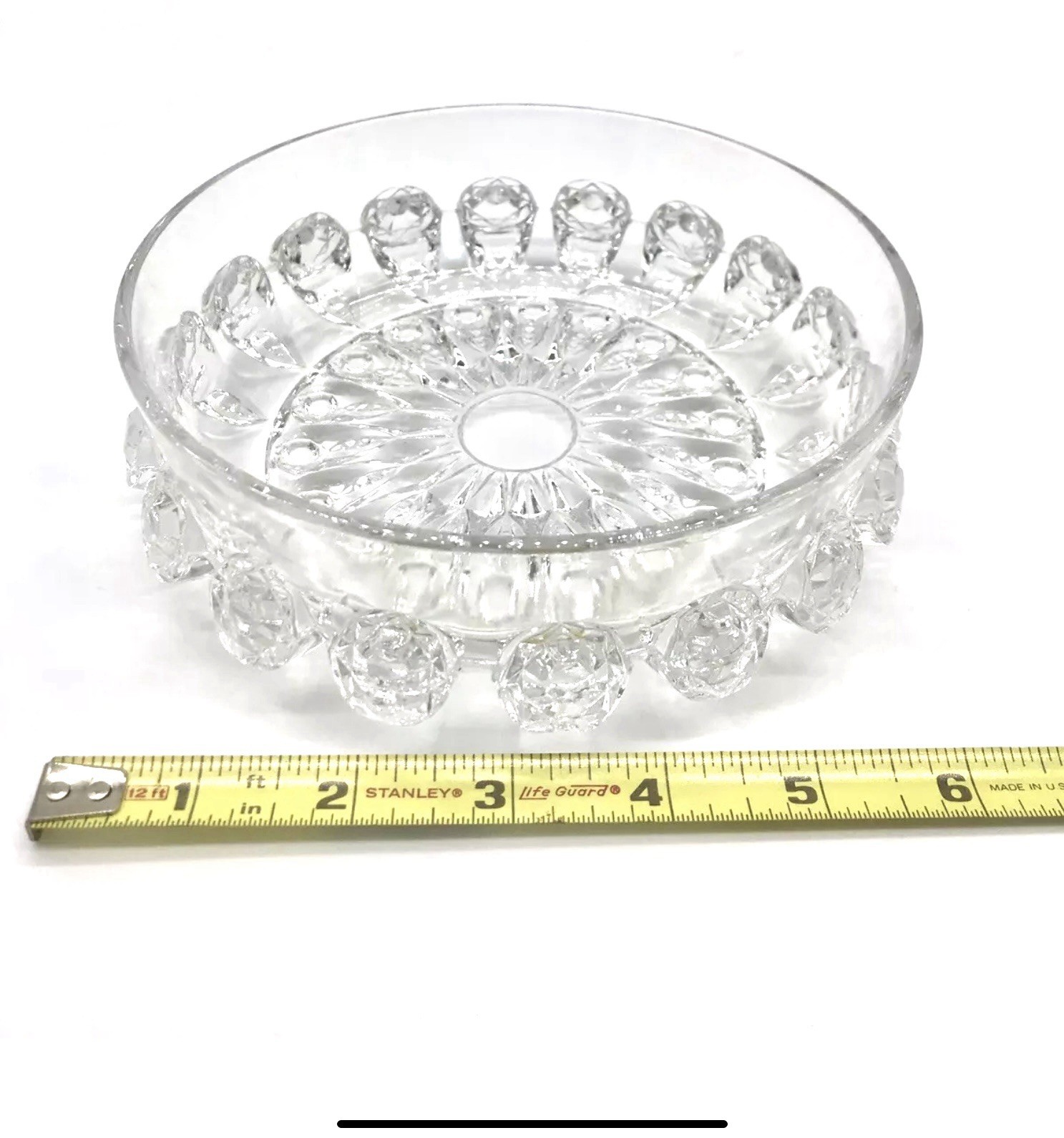 EAPG Thompson Round Clear Candy Glass Dish Faceted Cubist Diamond Detail Vtg