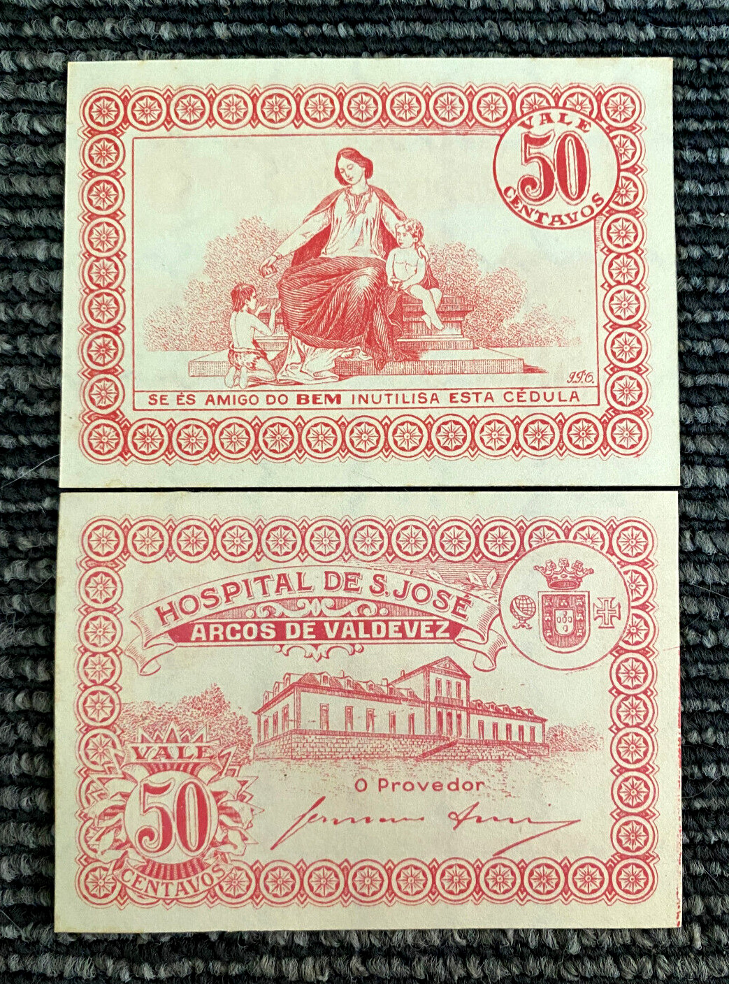 Portugal 50 Centavos 1920 Emergency Notes Hospital S.Jose UNC