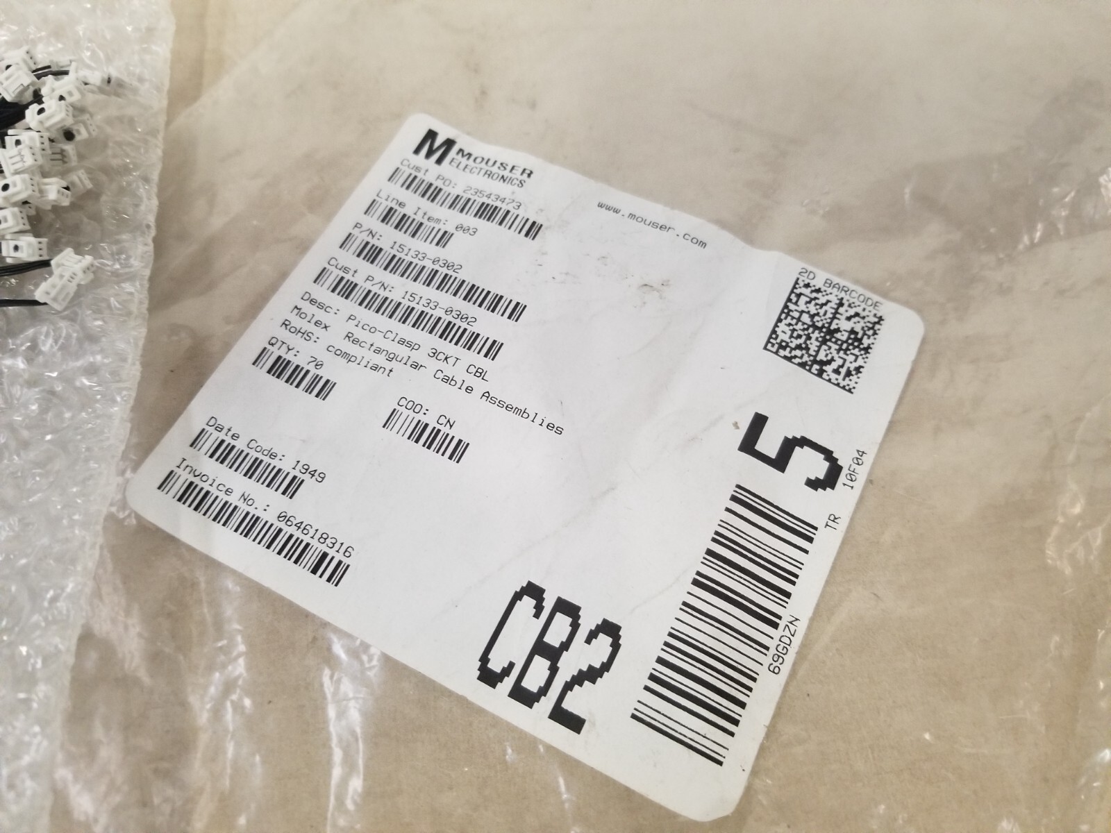 Rectangular Cable Assemblies Pico-Clasp 3CKT CBL ASSY SR 150MM WHITE 70/QTY