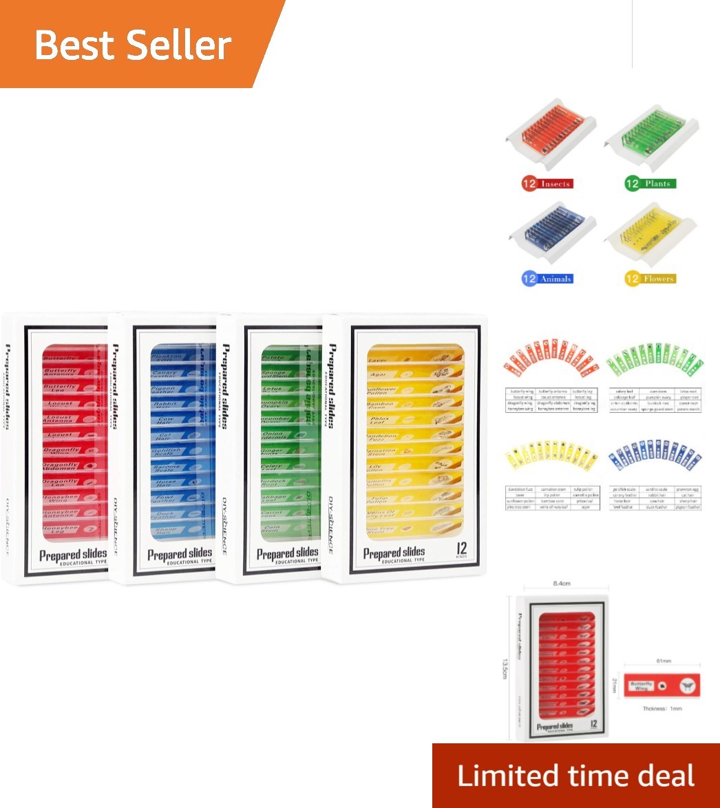 Educational 48-Piece Microscope Slide Set - Animals, Insects, Plants & Flowers