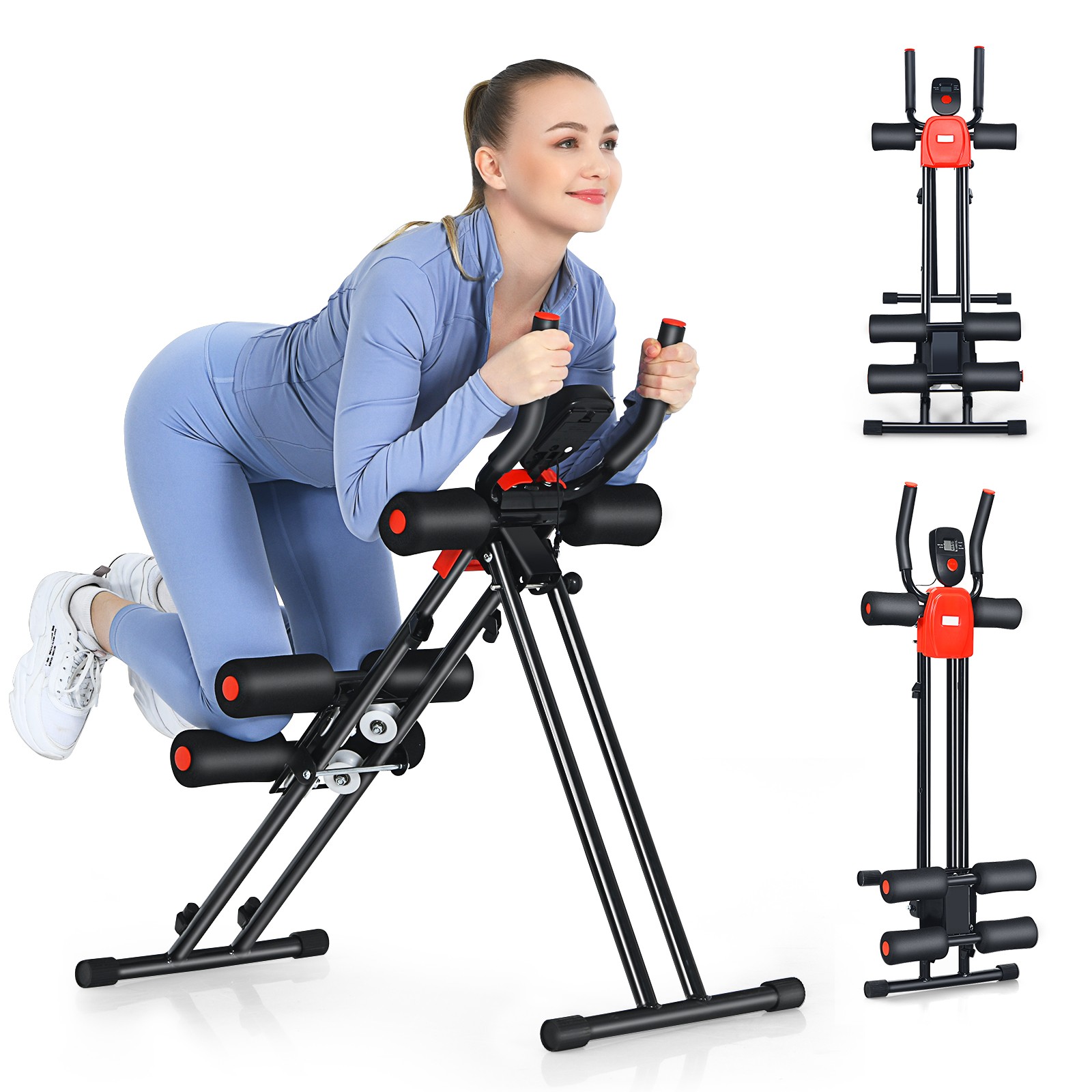 Foldable Adjustable Core Abdominal Trainer AB Crunch Workout Machine W/Display