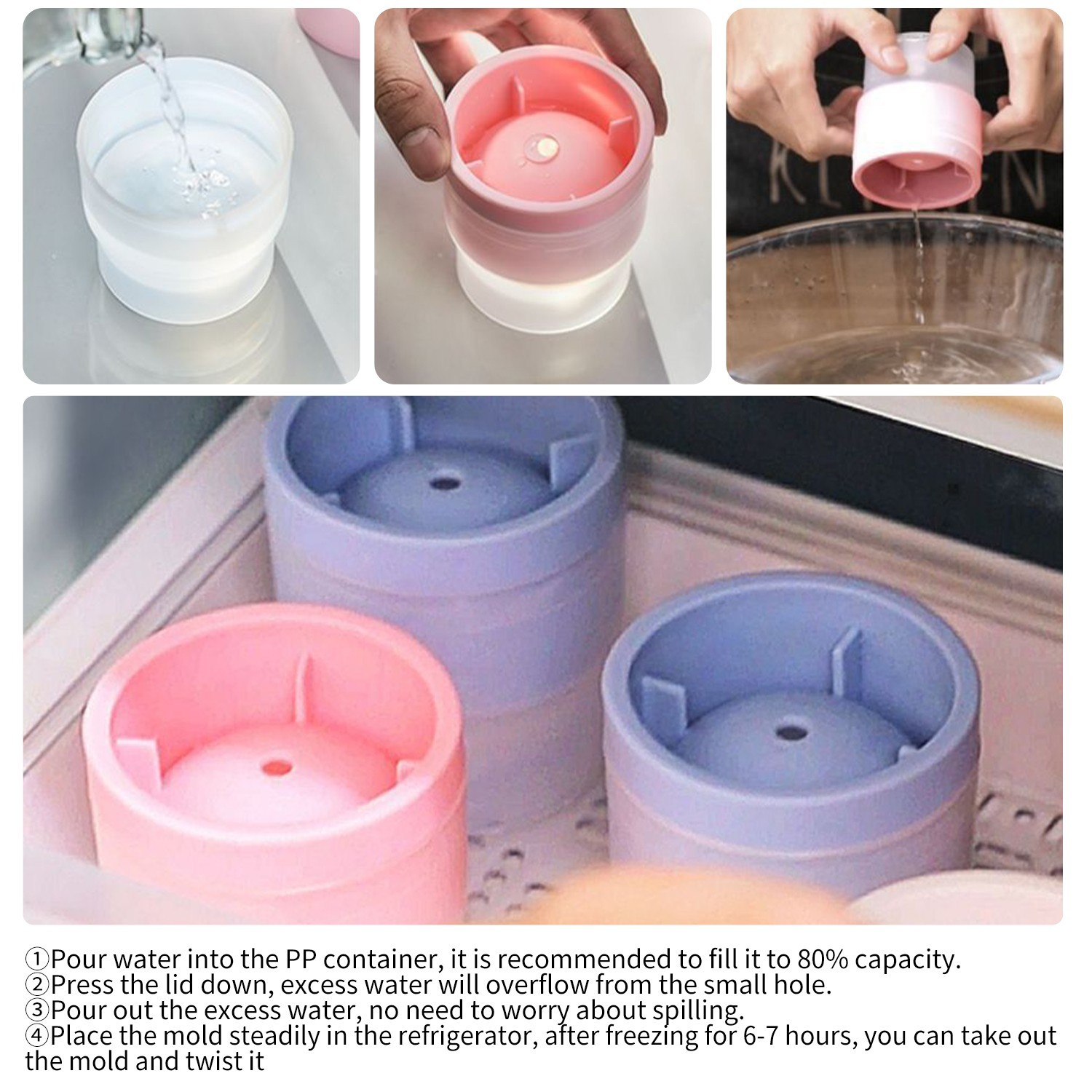 6 PCS Slow-Melting Stackable Large Ice Cube Mold Maker For Whisky Beverage