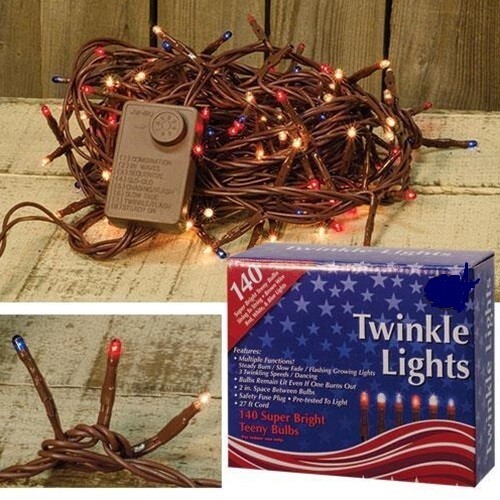 NEW PRIMITIVE AMERICANA Teeny Lights 140 Ct TWINKLE Brown Cord Strand INDOOR