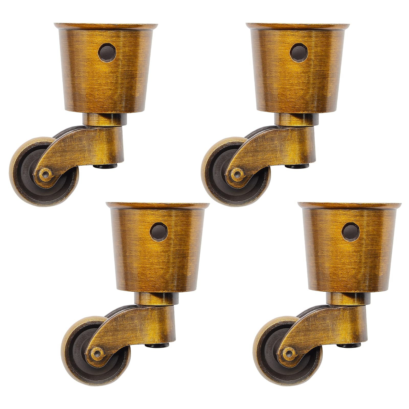 Waziaqoc 4pcs Antique Brass Caster Cups, Vintage Swivel Round