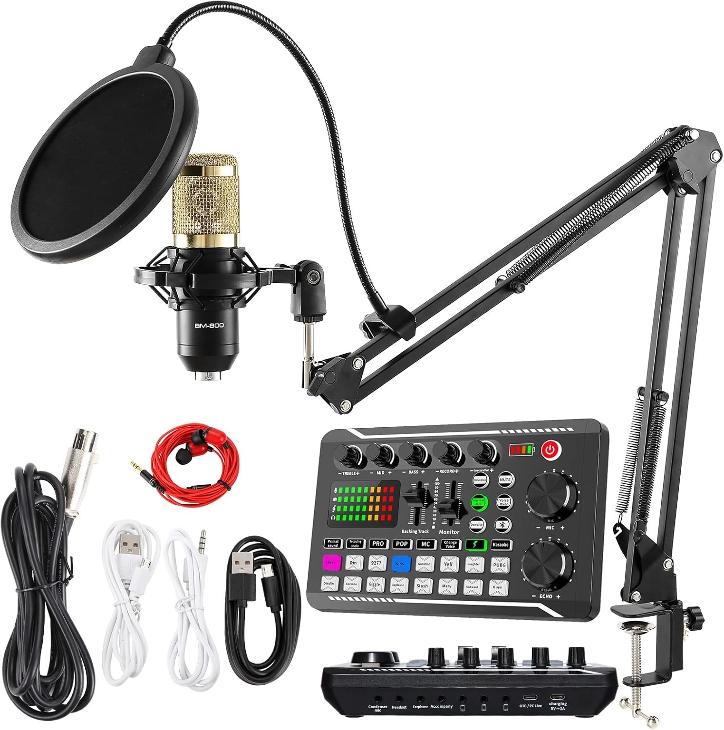 Micrófono de condensador con kit de tarjeta de sonido en vivo para estudio NUEVO