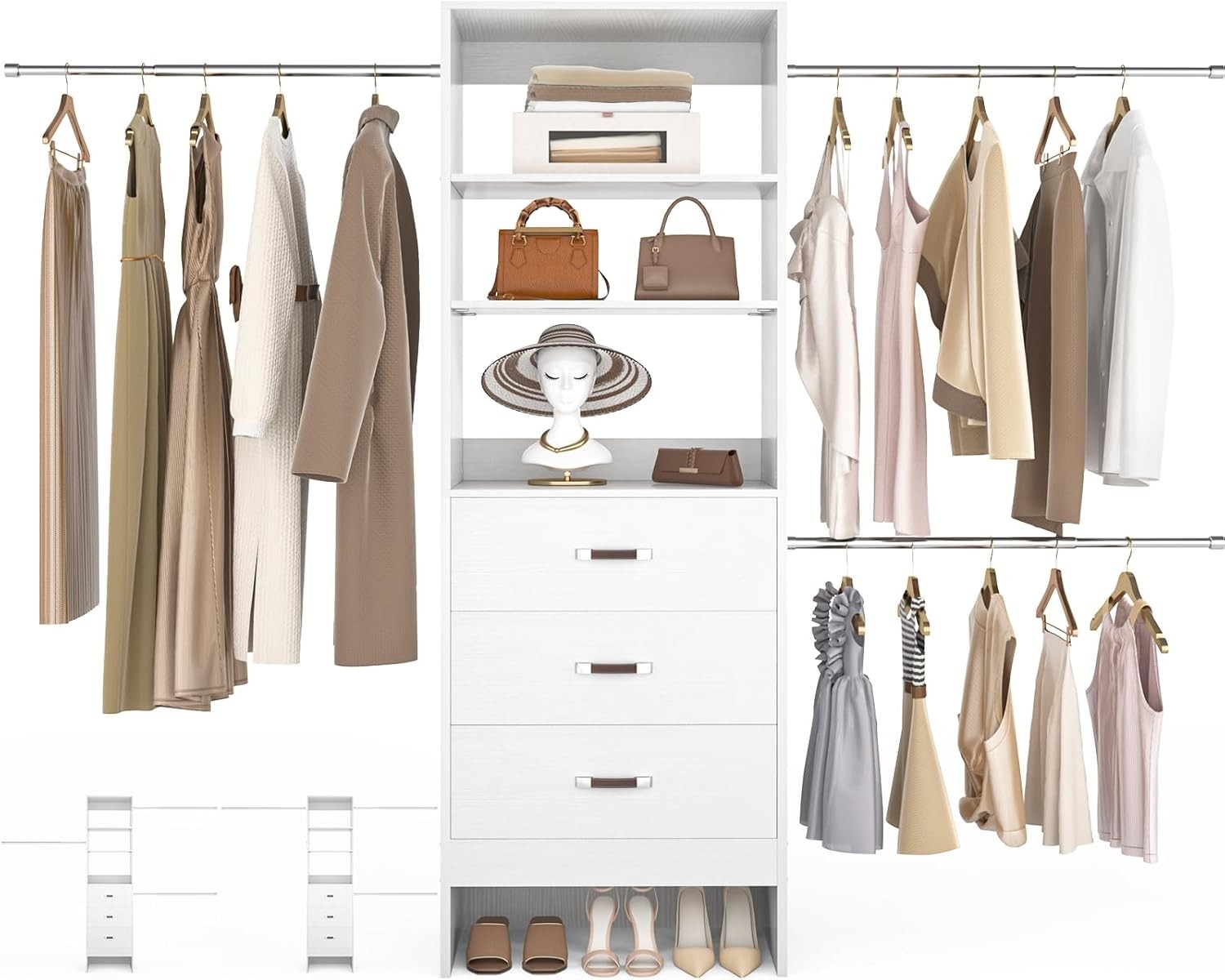96'' Closet Organizer System W/ 3 Hanging Rods 8FT Closet Storage