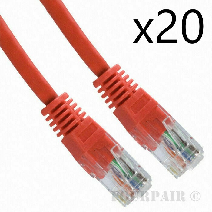20 Pack Lot - 10ft CAT5e Ethernet Network LAN Router Patch Cable Cord Wire Red