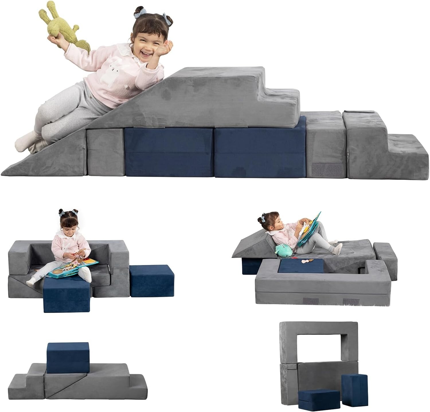 Modular Toddler Foam Sofa, 7PCS Kids Play Couch for Playroom Bedroom, Child for