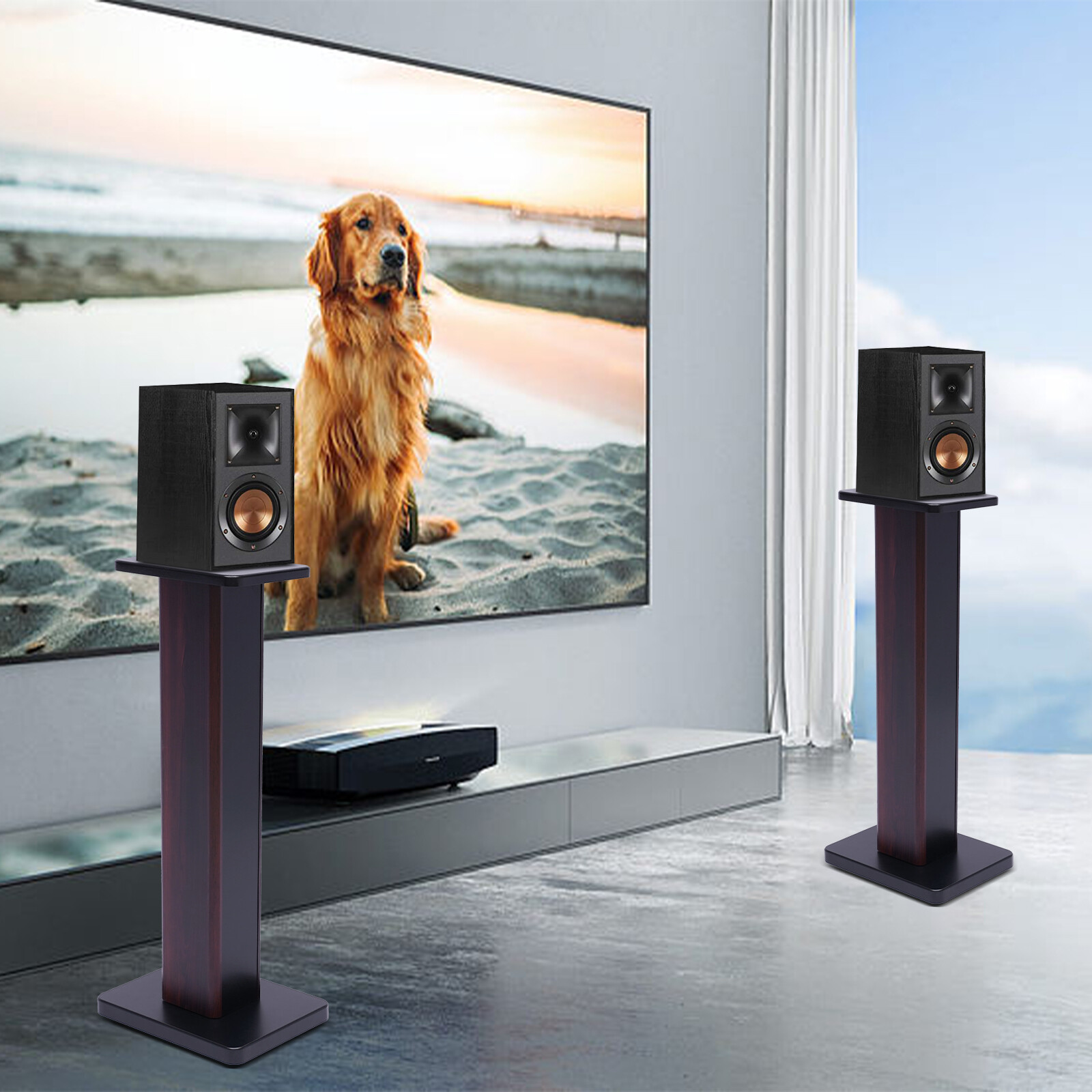 28" 1 Pair Bookshelf Speaker Stands Surround Sound Home Theater Black Walnut PVC