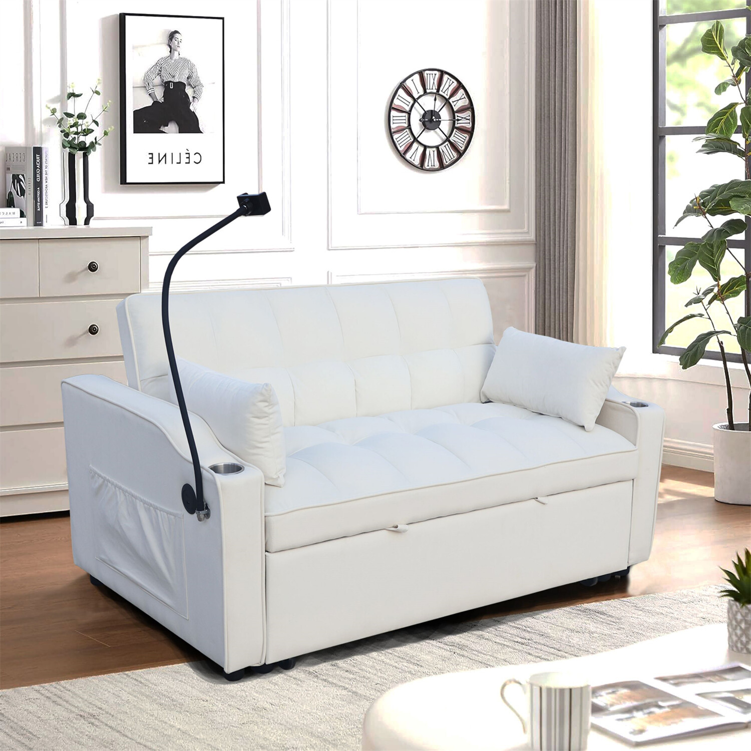Convertible Sleeper Sofa Bed Velvet Loveseat Sofa 2 Seater Couch w/ Pull-Out Bed