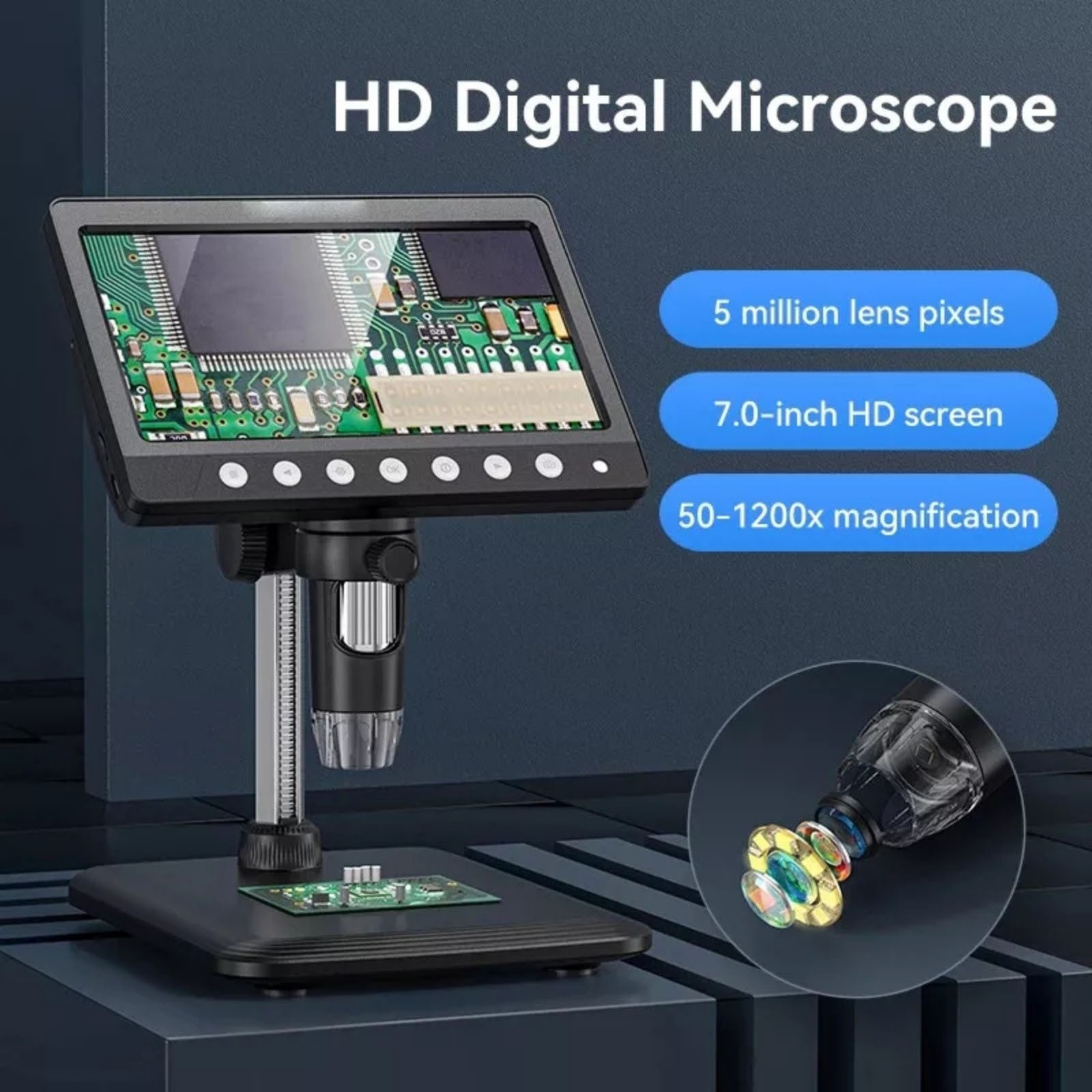 7 "IPS Screen Digital Microscope 1200X 1080P Video Focusing Microscope Tool