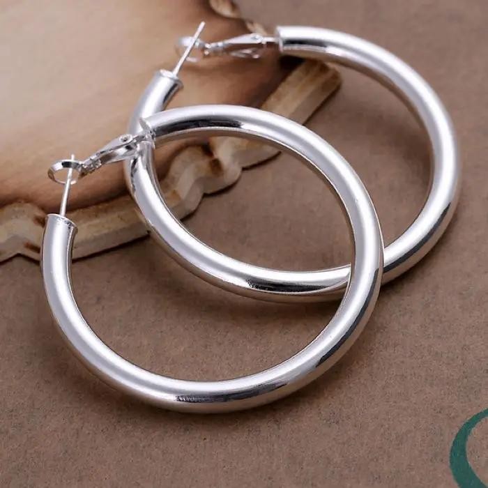 Womens Sterling Silver Large 50mm Round Circle Hoop Earrings #e91