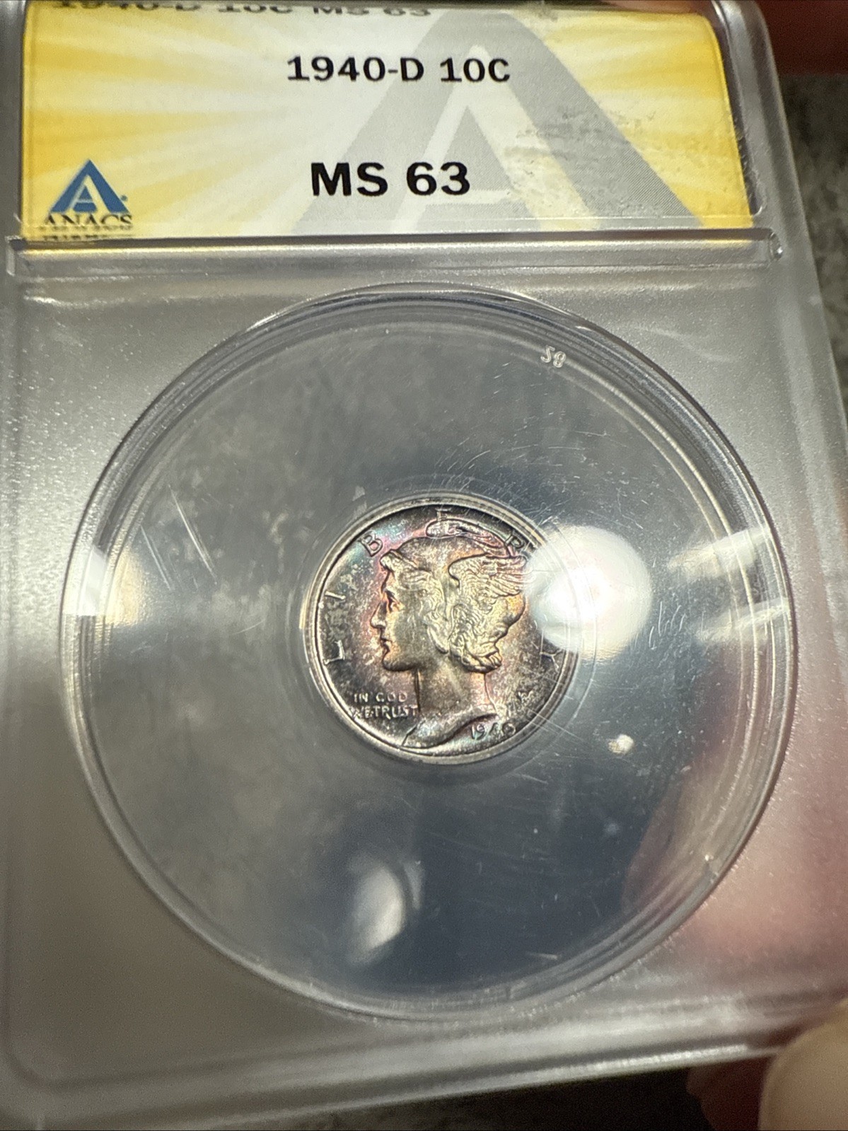 1940-D Mercury Dime ANACS MS63 Gorgeous Toning Wow