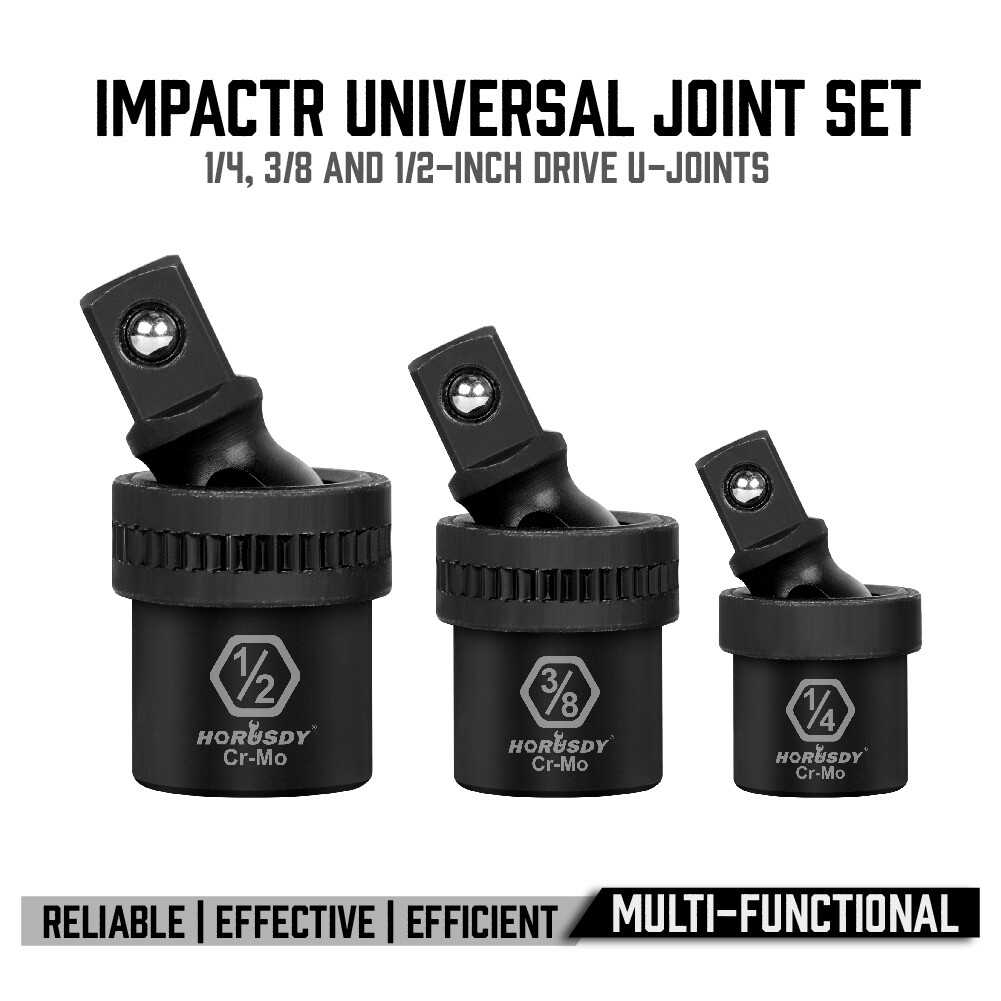 3pc Universal Impact Joint Socket Adapter Set 1/4" 3/8" 1/2" Drive U-Joints