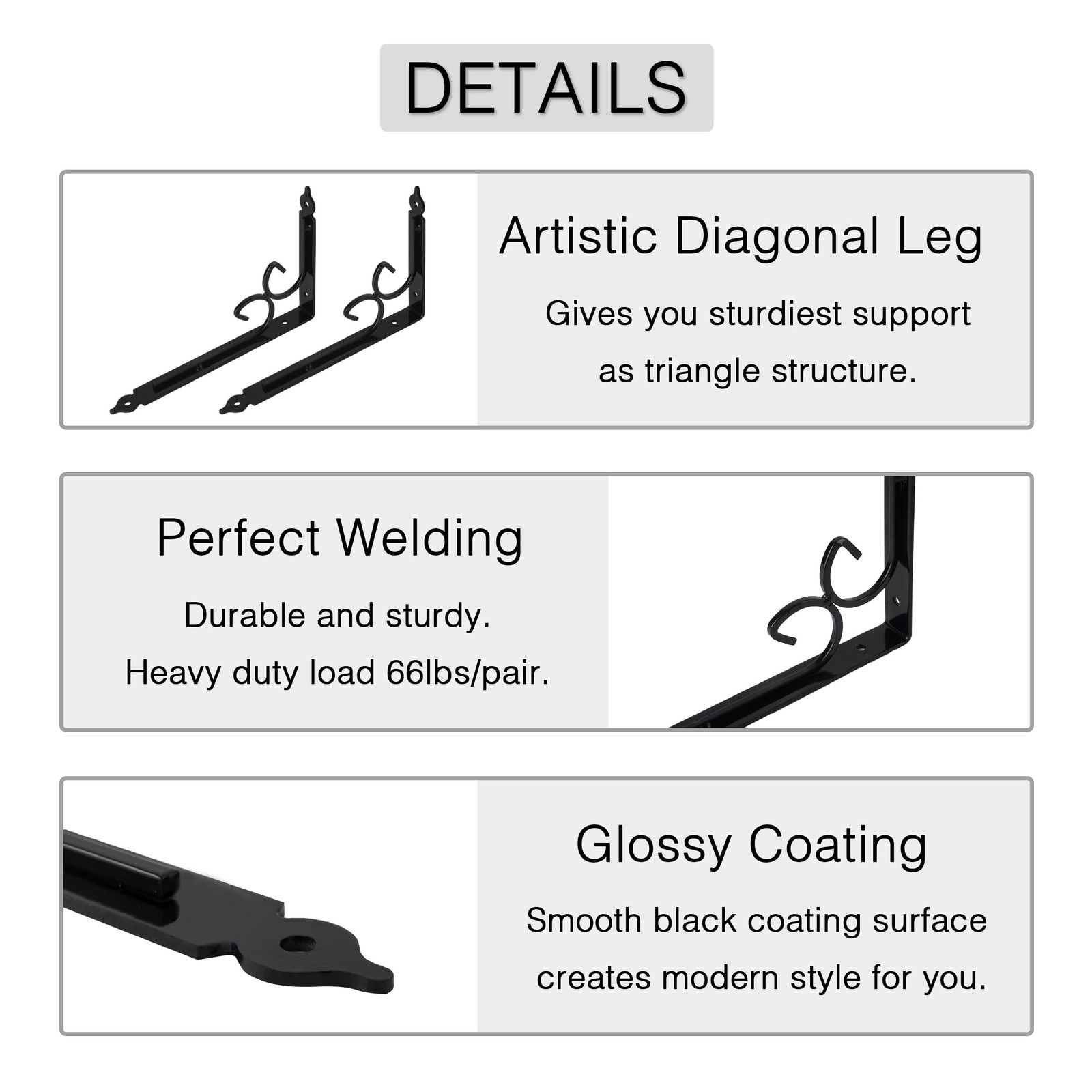 4 PCS 12 Inch Black Decorative Shelf Brackets Heavy Duty Right Angle