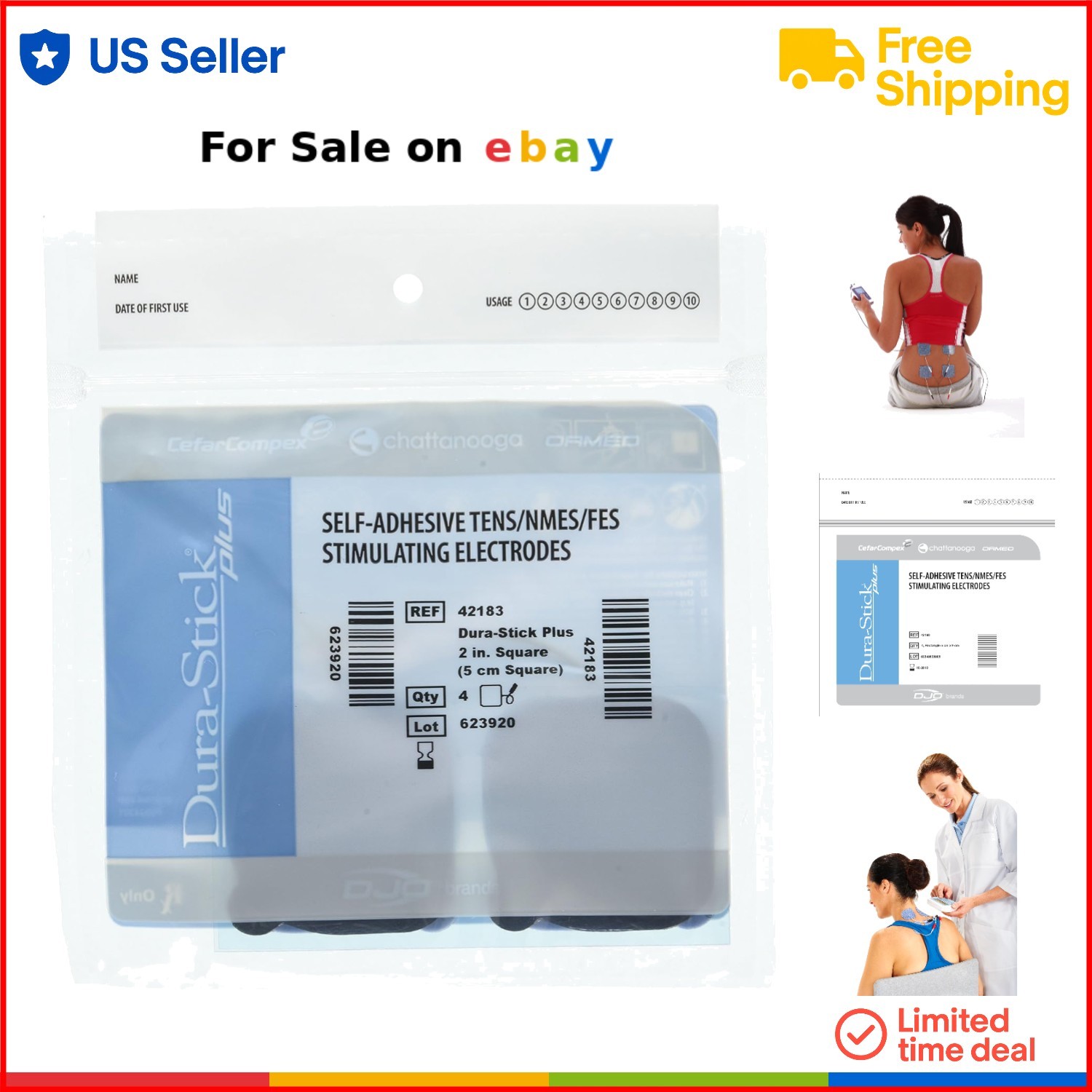 Self-Adhesive Electrodes Blue Foam Backing 2 Inch Square 40 Pack Medical Therapy