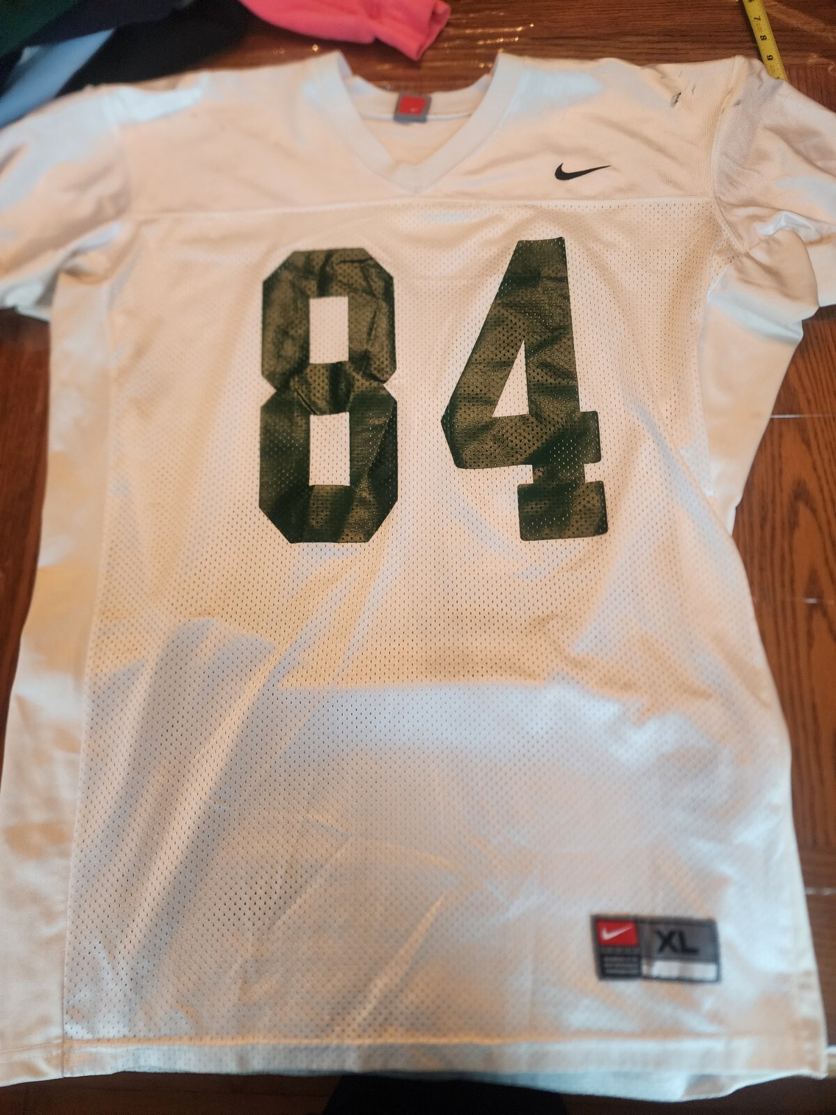 Y2k Nike Team Football Jersey #84 Xl Stitched White Green Lettering