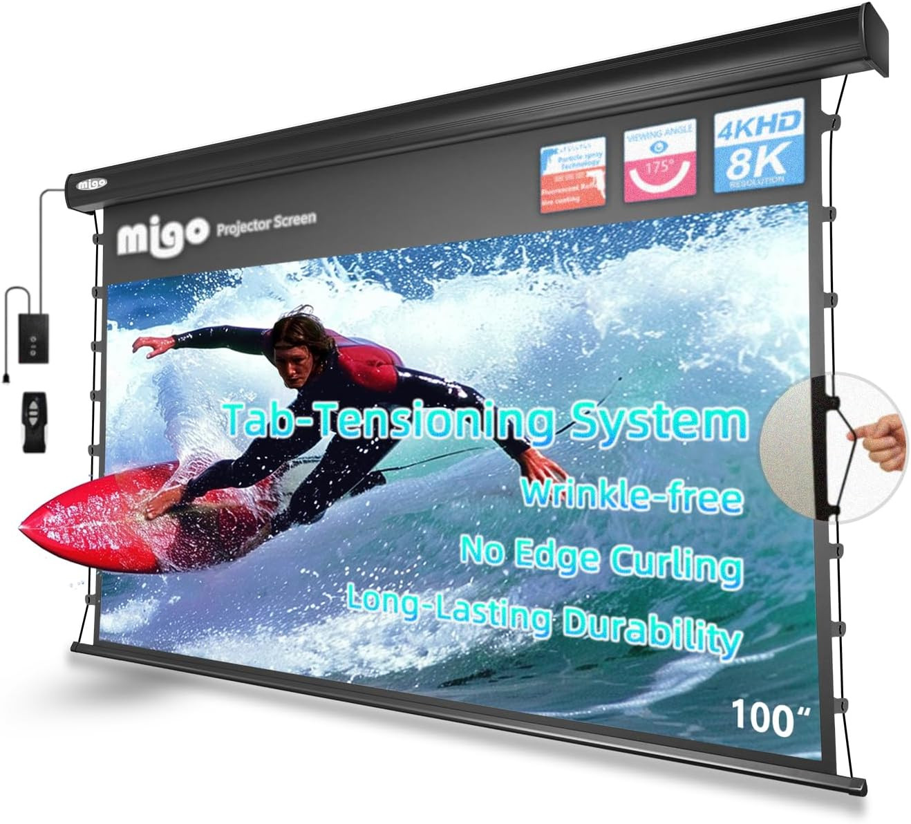 100 Inch Projector Screen Tab-Tension,Motorized Projector Screen Pull down with