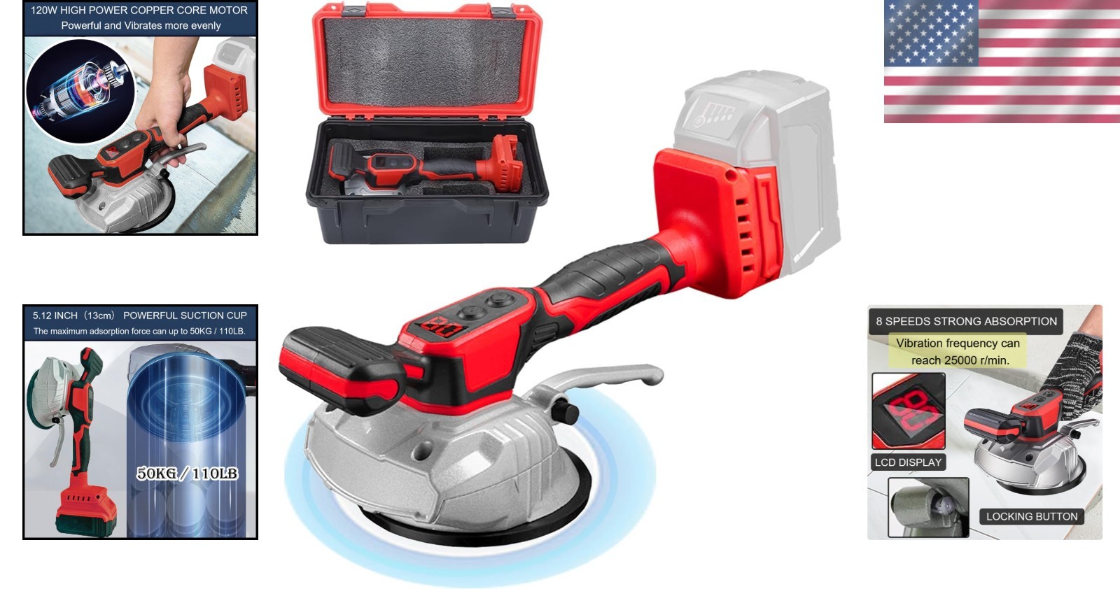 Tile Vibration Tool for Mil-wauke 18V Battery, Han